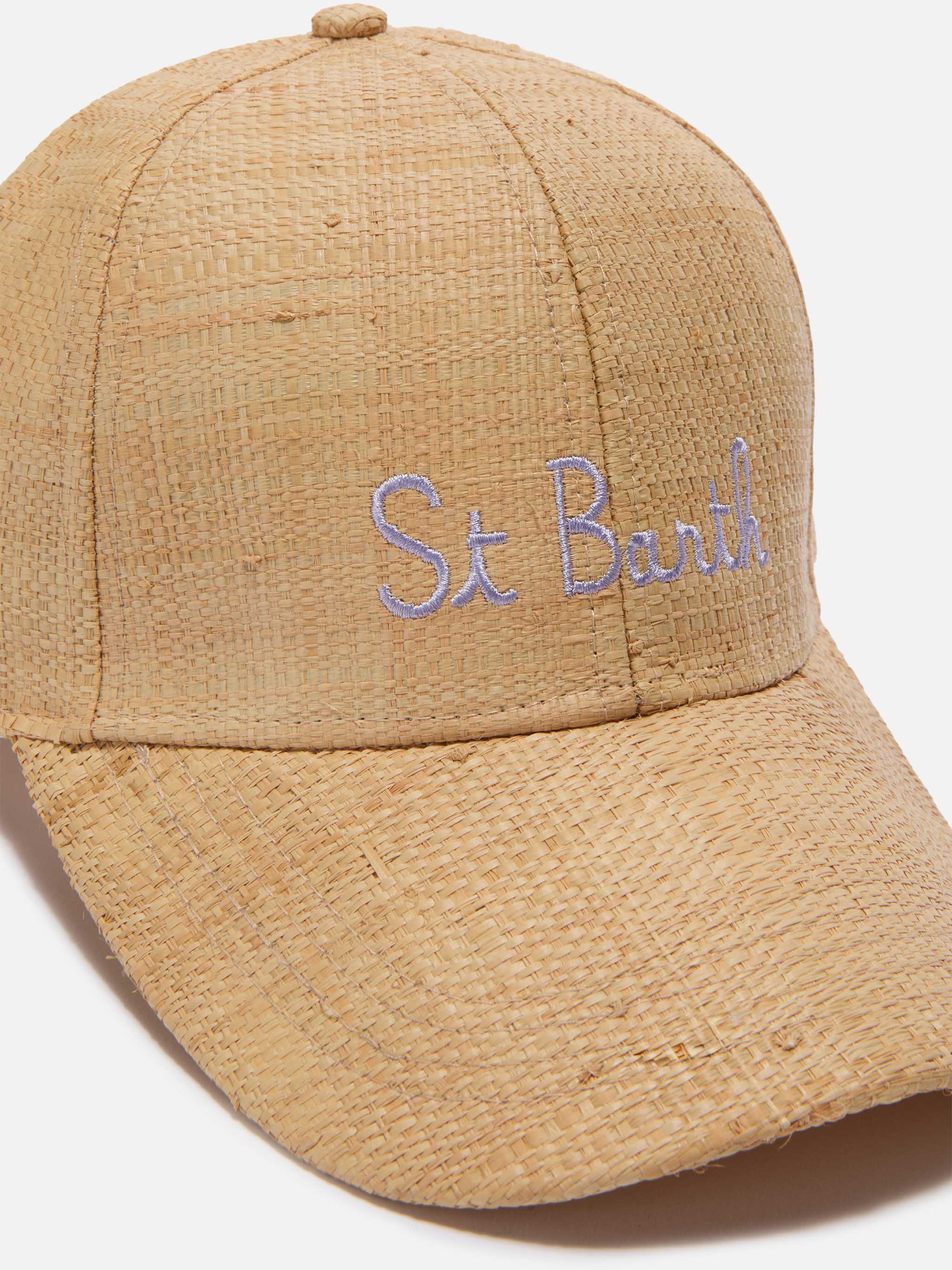 Cappellino da baseball in raffia beige con ricamo St. Barth - Image 2