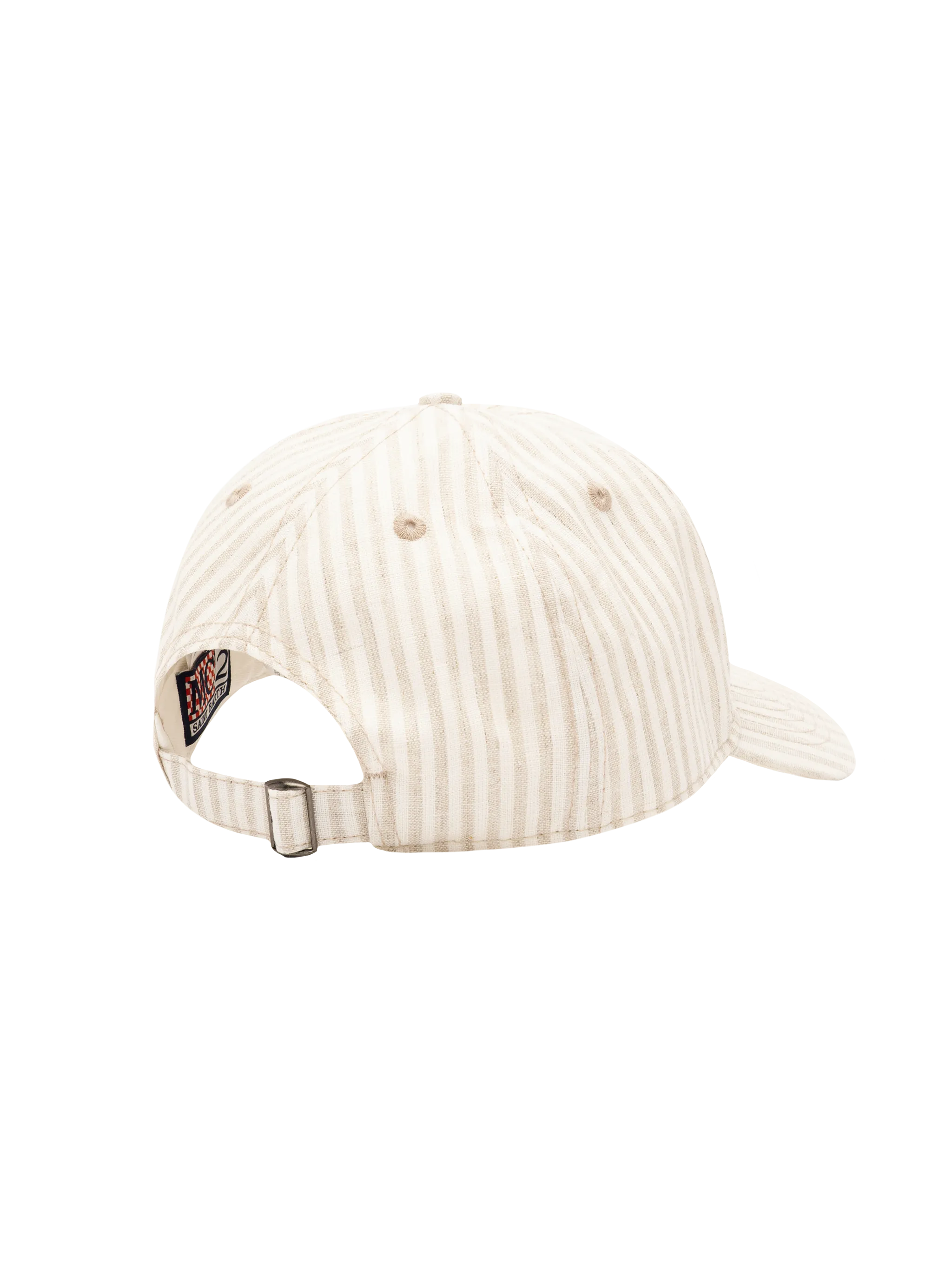Cappellino da baseball in lino e cotone a righe beige - Image 3