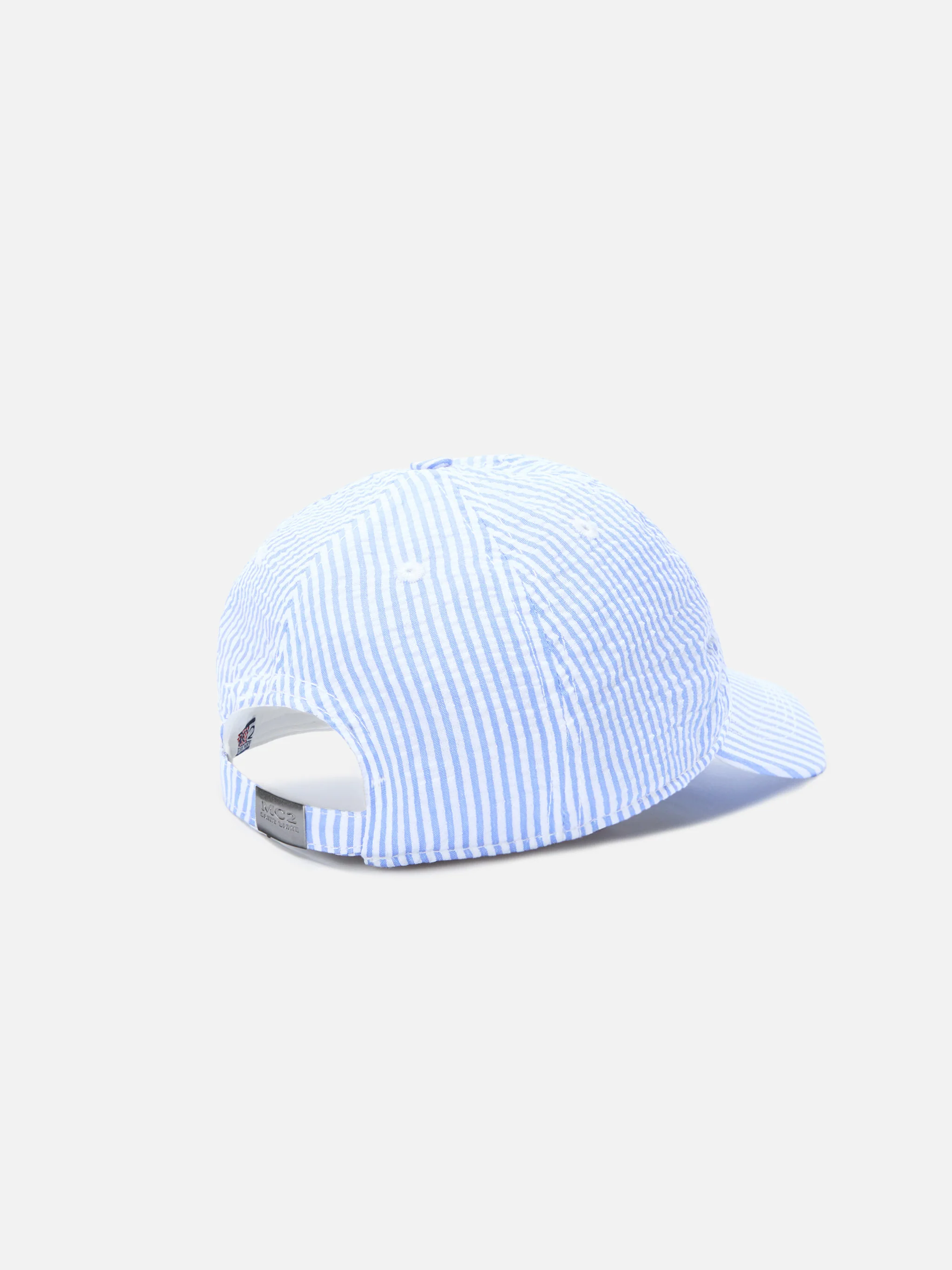 Cappellino Baseball con visiera in cotone seersucker a righe azzurre e bianche - Image 3