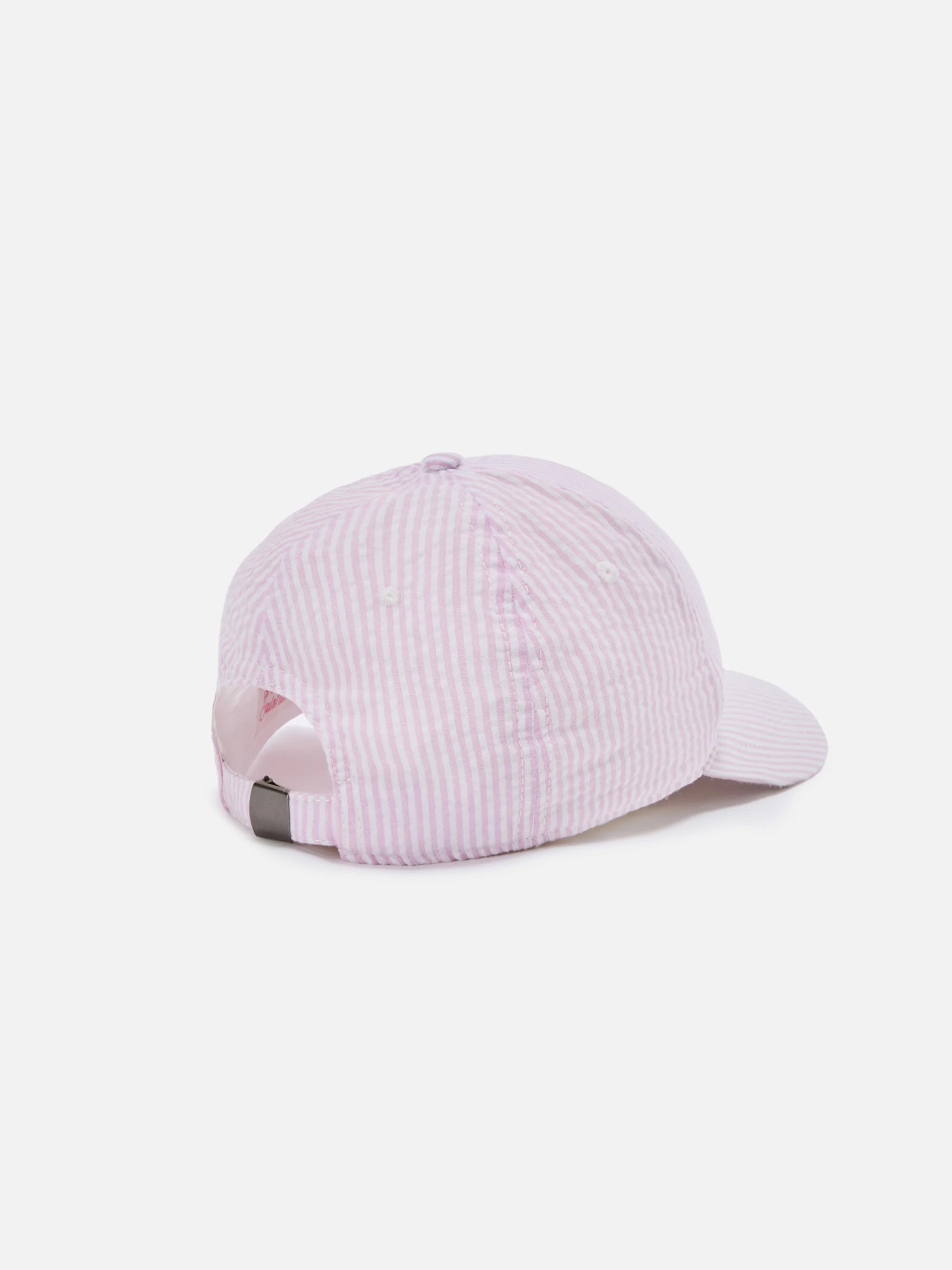 Cappellino Baseball con visiera in cotone seersucker a righe rosa e bianche - Image 3