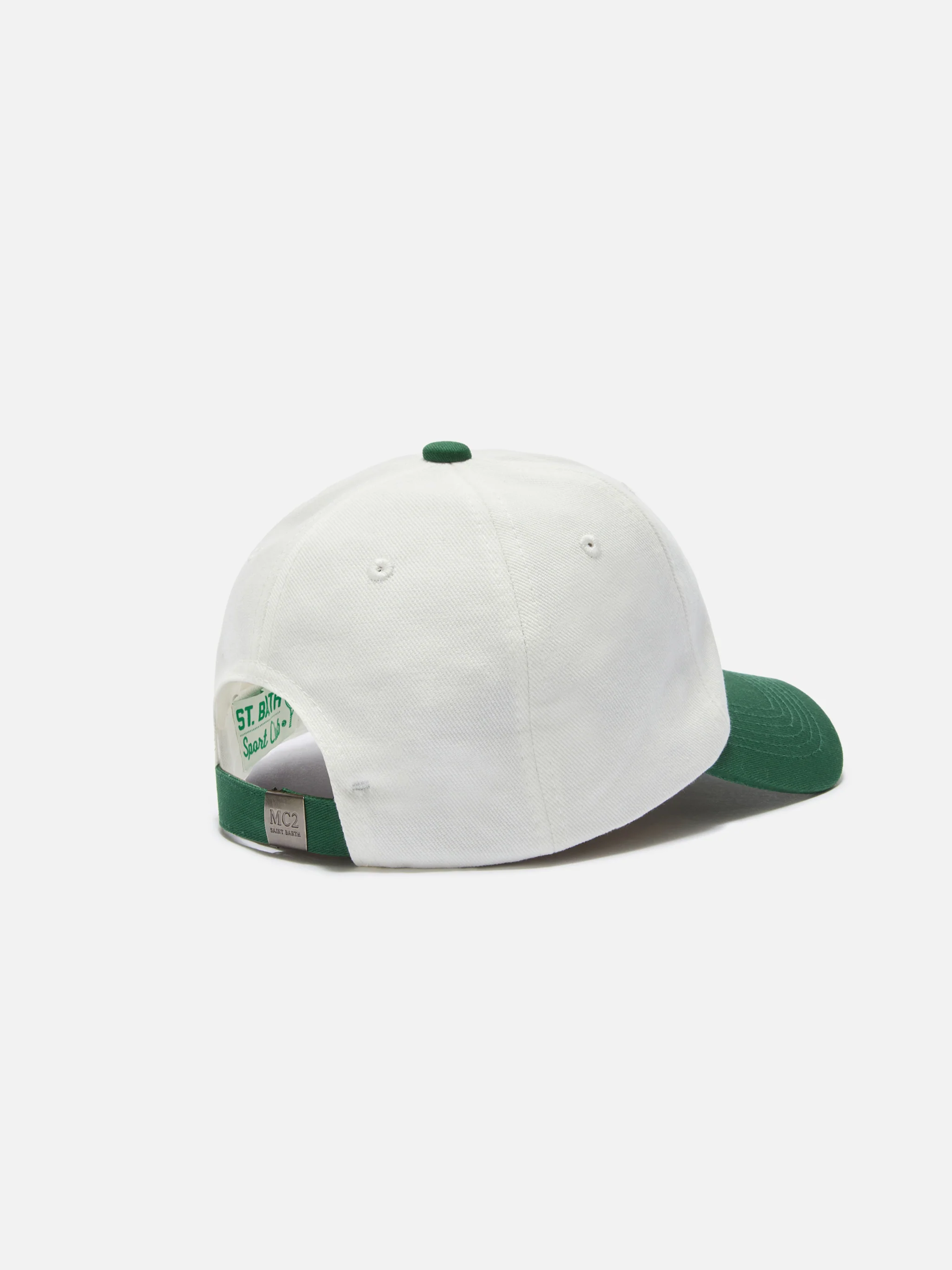 Cappellino Baseball con visiera in cotone bianco e verde con patch Tennis Team - Image 3