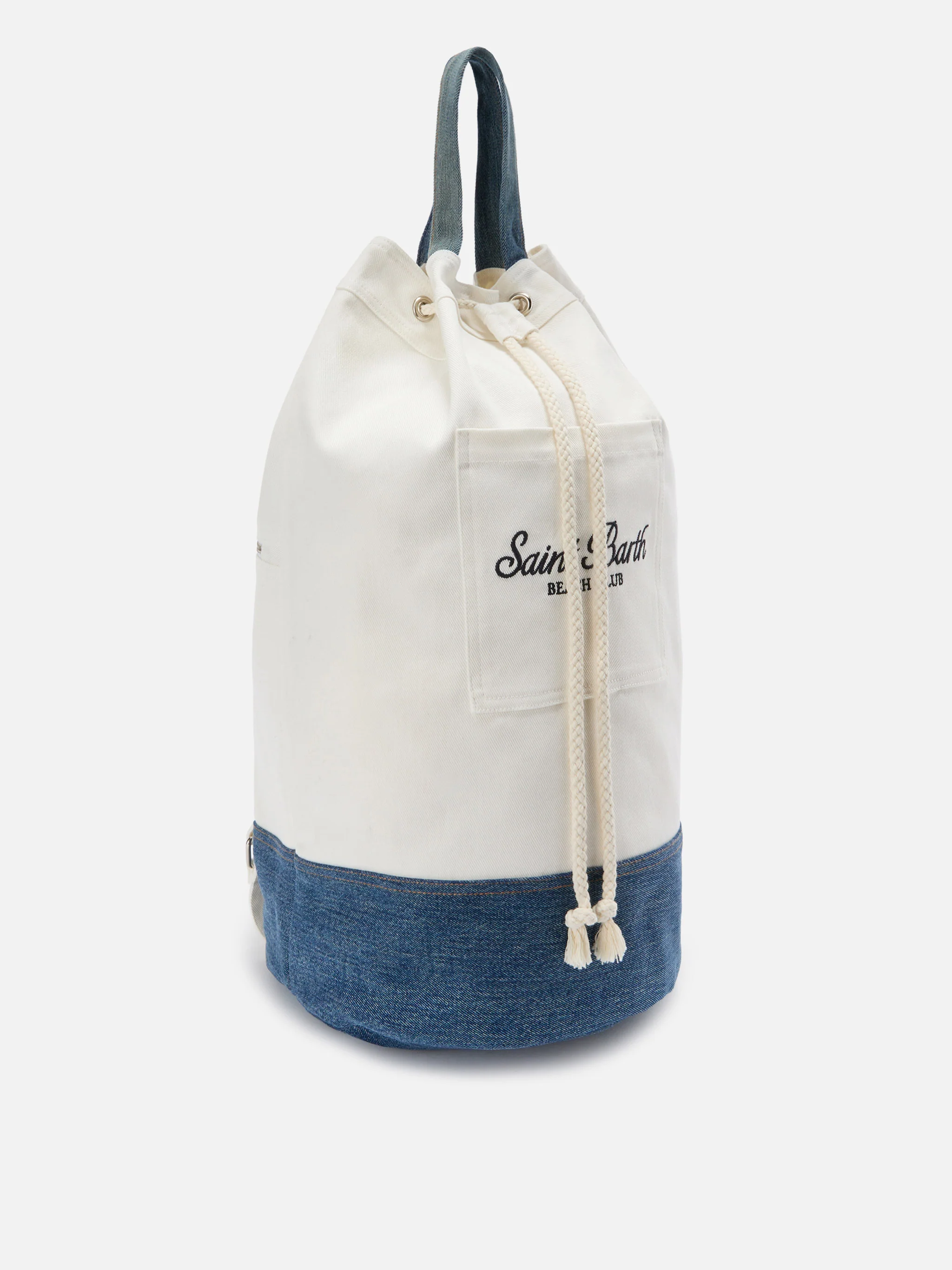 Zaino Beach Backpack in tessuto bianco e azzurro con logo ricamato - Image 3