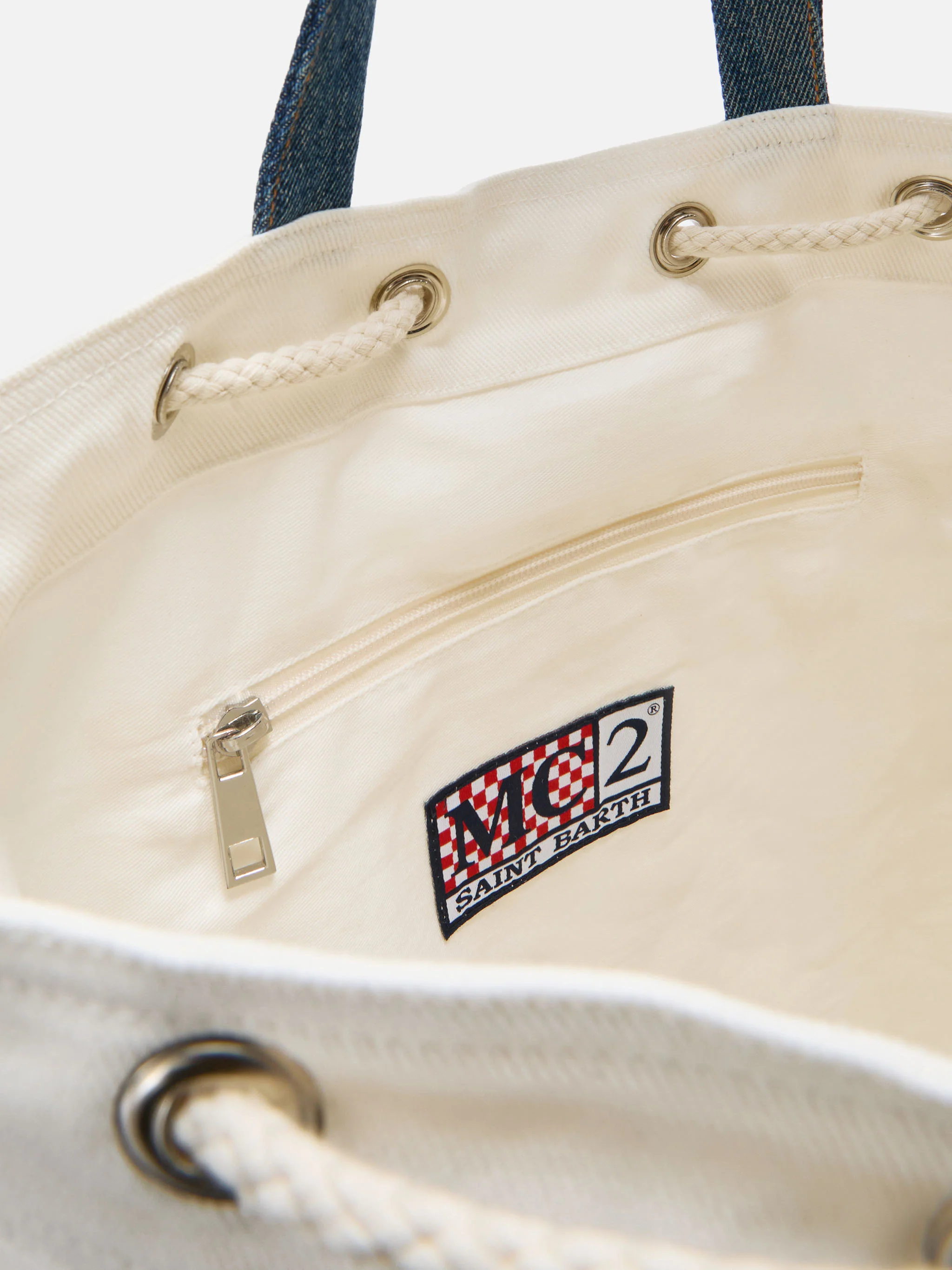 Zaino Beach Backpack in tessuto bianco e azzurro con logo ricamato - Image 5