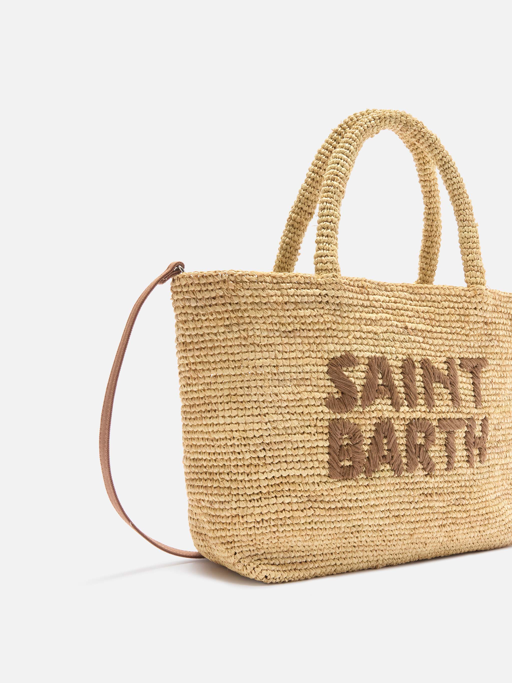 Borsa Beach medium in raffia con logo ricamato a contrasto - Image 2