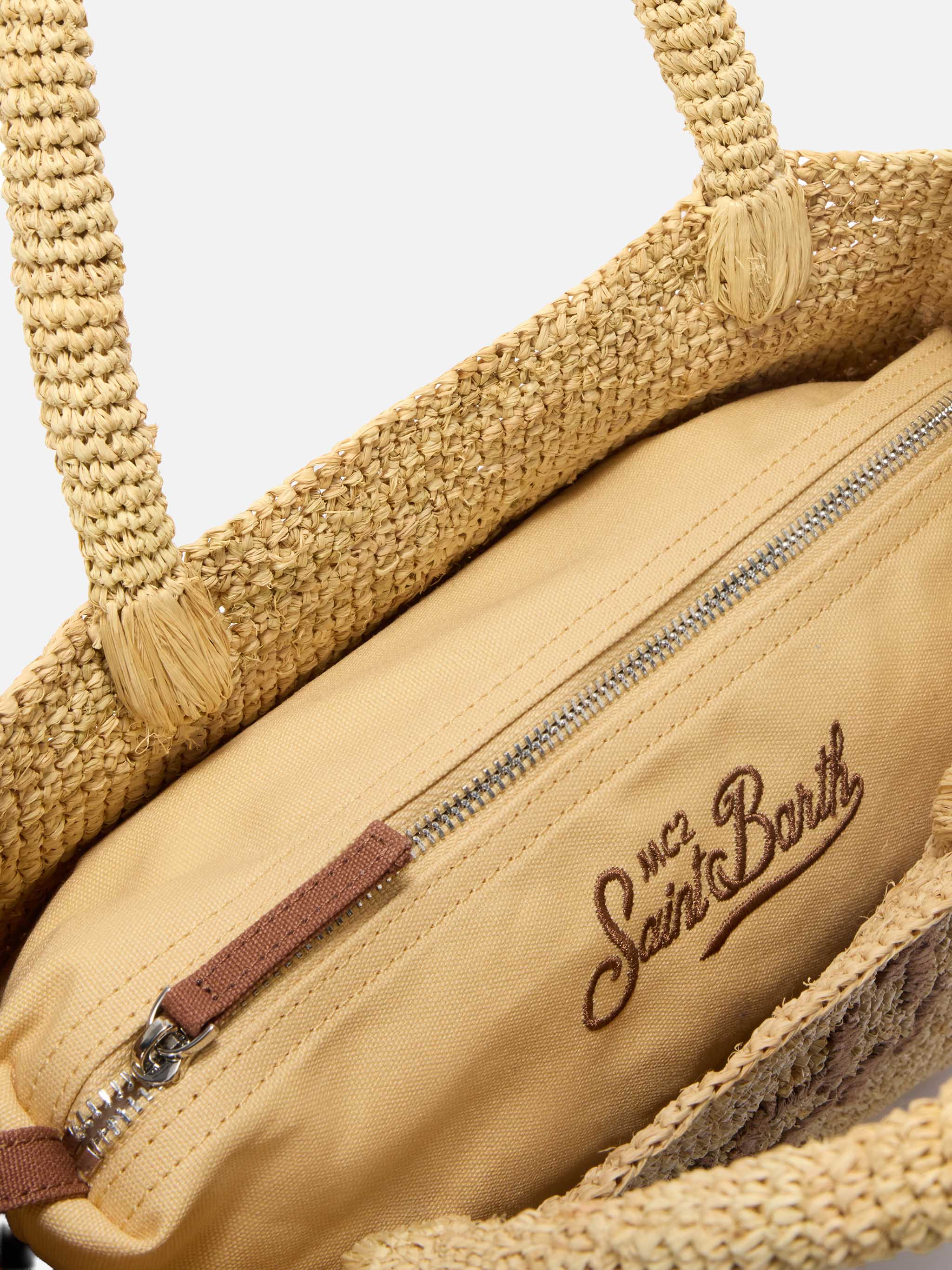 Borsa Beach medium in raffia con logo ricamato a contrasto - Image 4