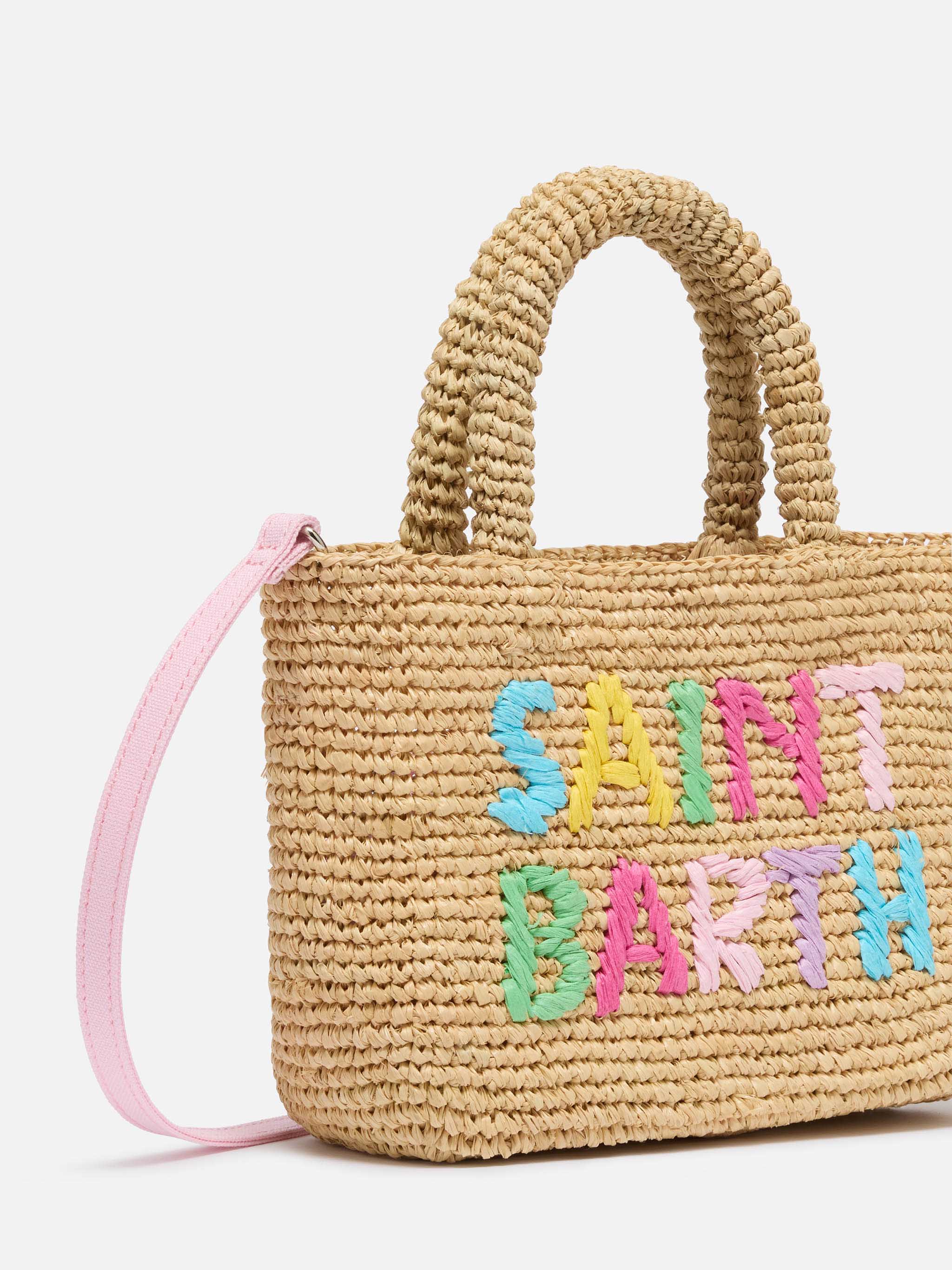Borsa Beach mini in raffia con logo ricamato multicolor - Image 3