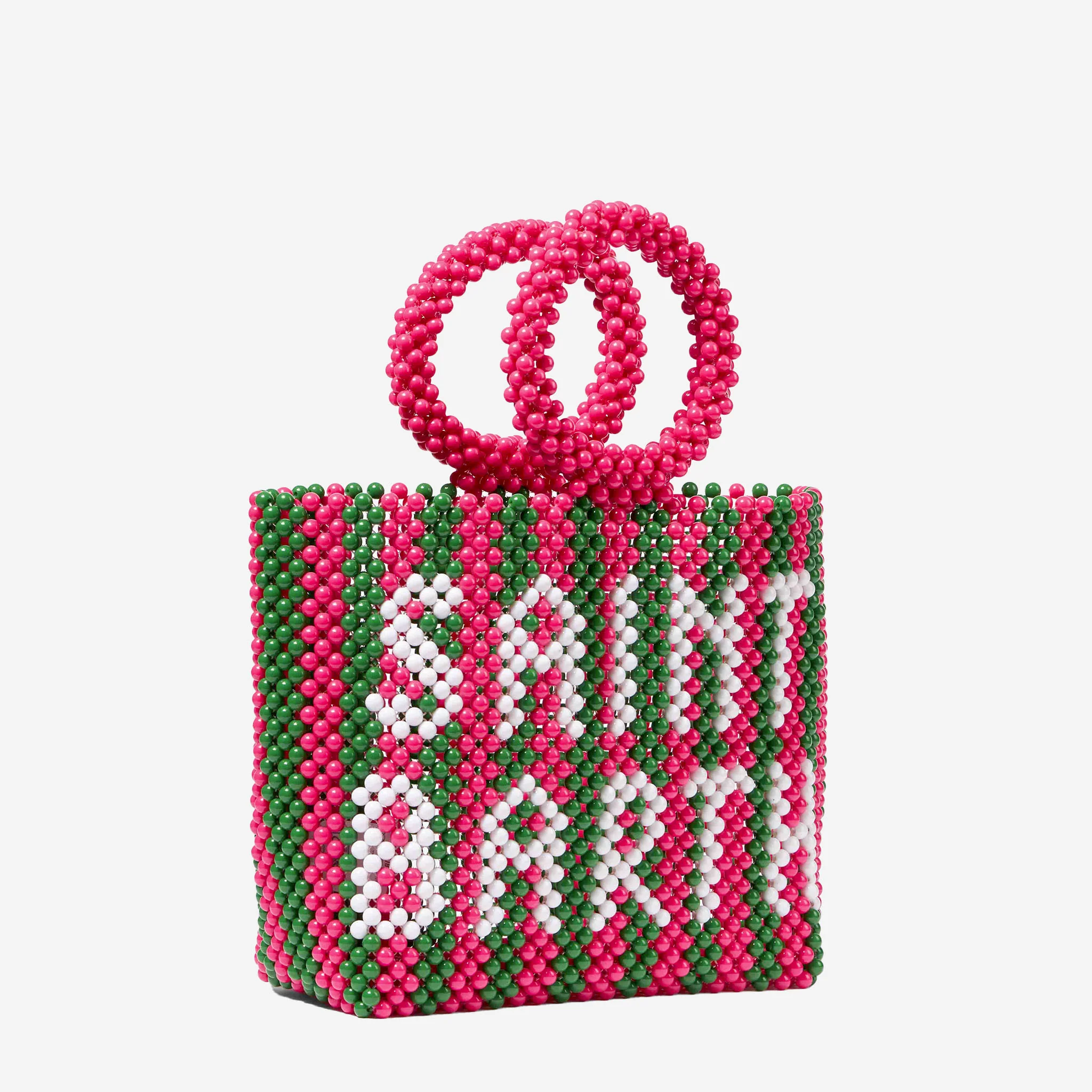 Borsa Beaded Big Bag con perline a righe rosa e verdi - Image 3