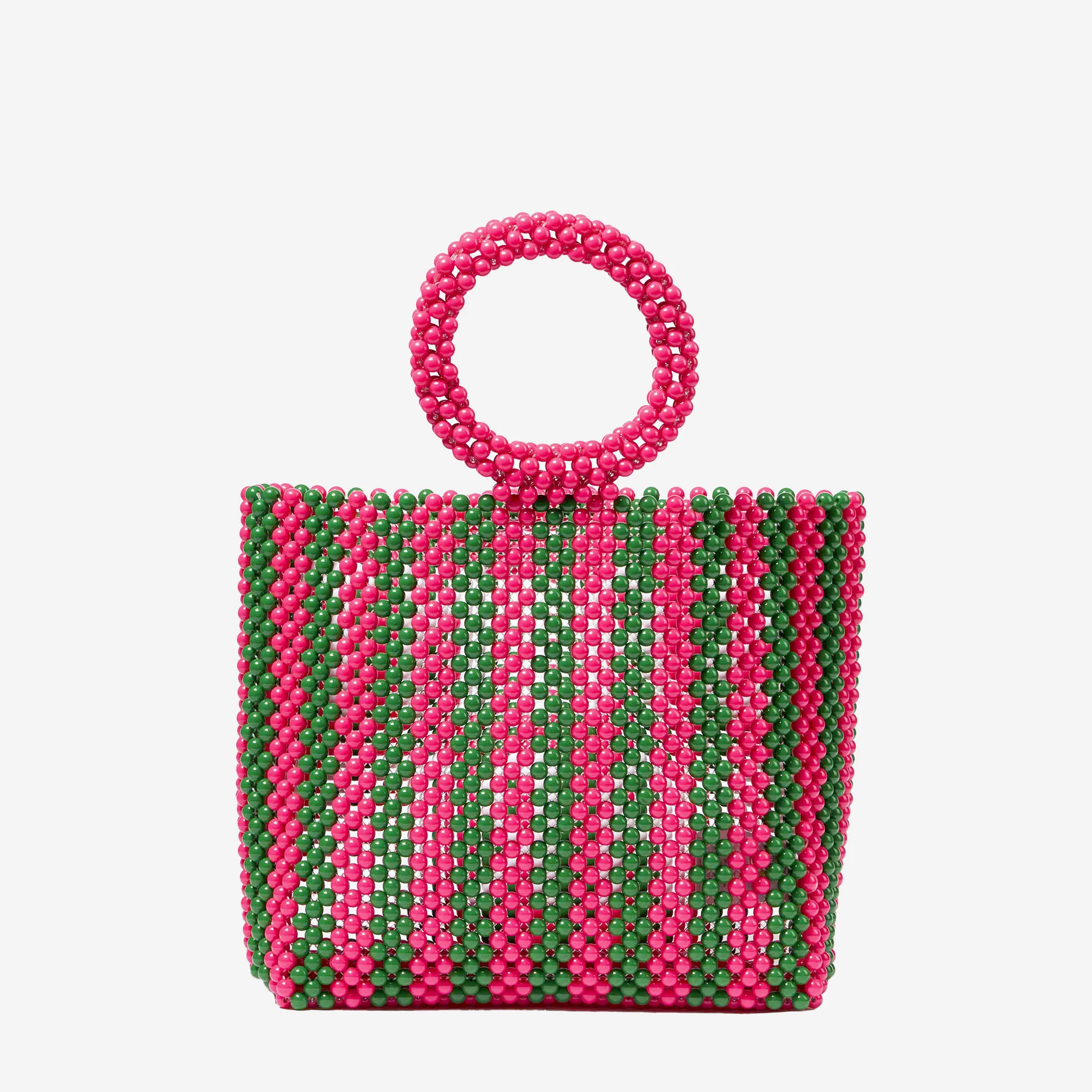 Borsa Beaded Big Bag con perline a righe rosa e verdi - Image 4