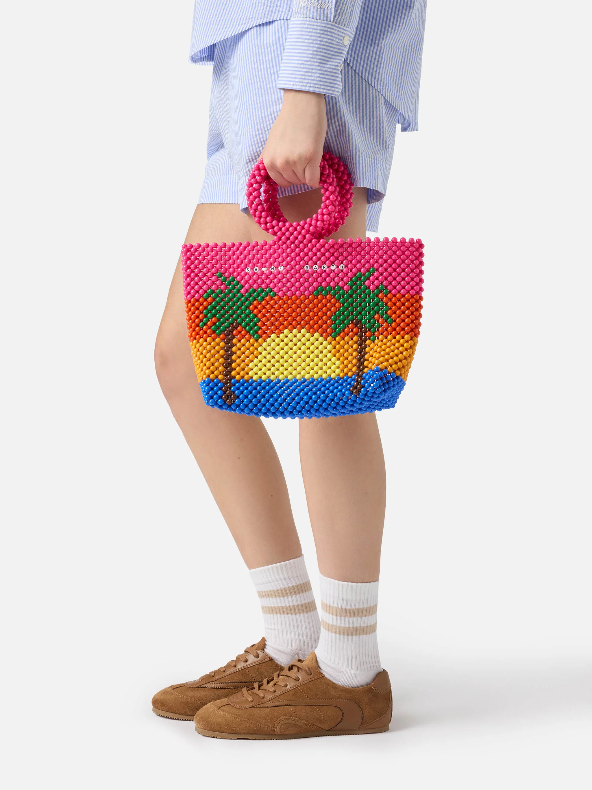 Borsa Beaded Big Bag a righe multicolore - Image 2