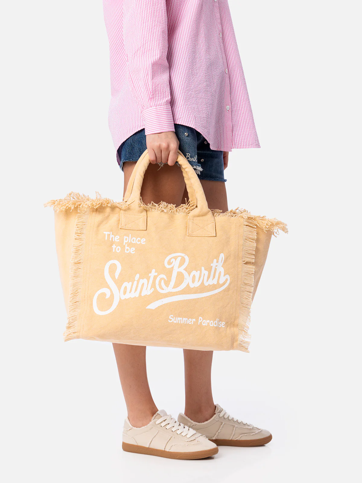 Borsa a spalla Vanity in canvas di cotone beige - Image 2