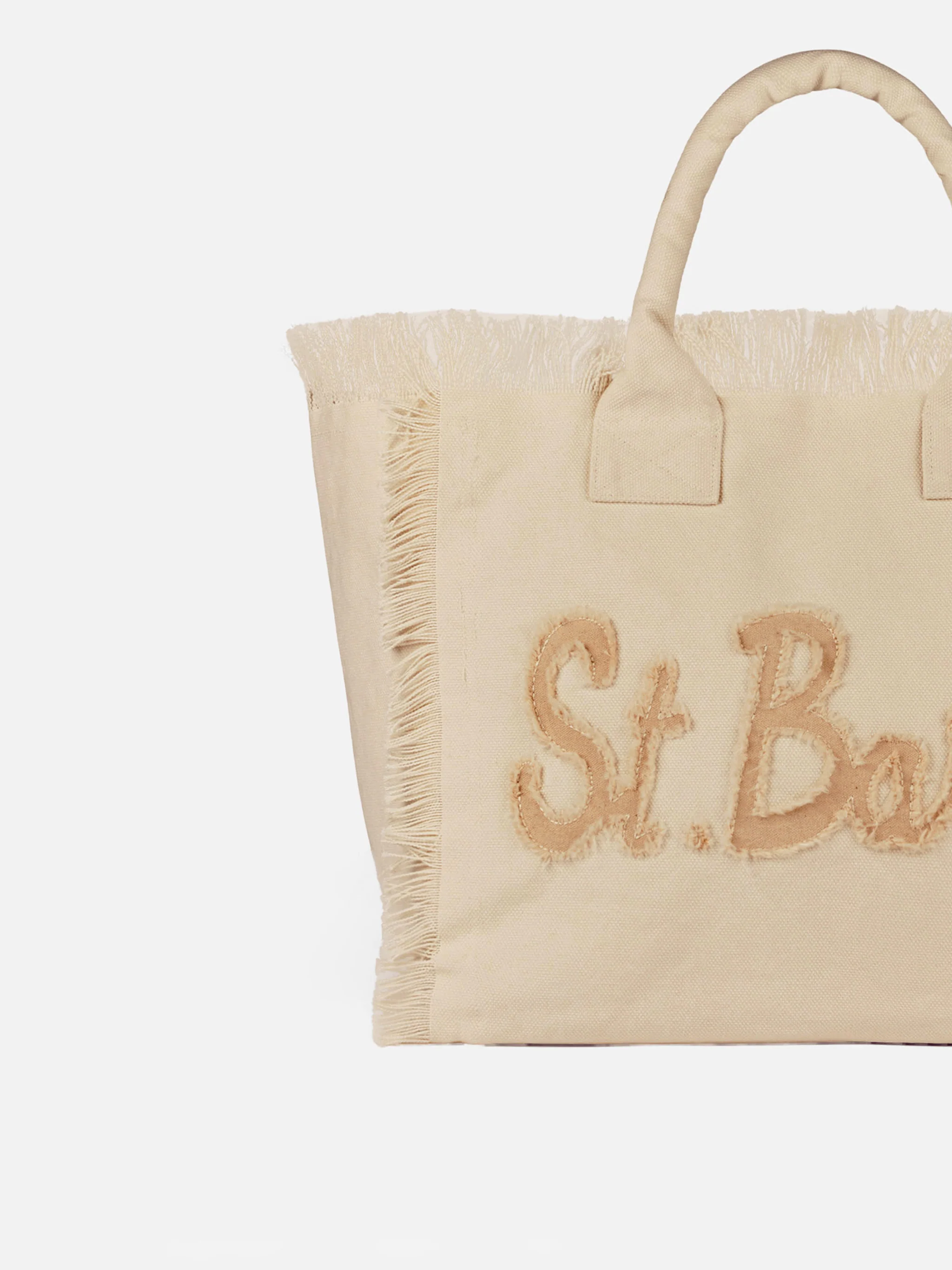 Borsa a spalla Vanity in canvas di cotone beige con patch logo Saint Barth - Image 3