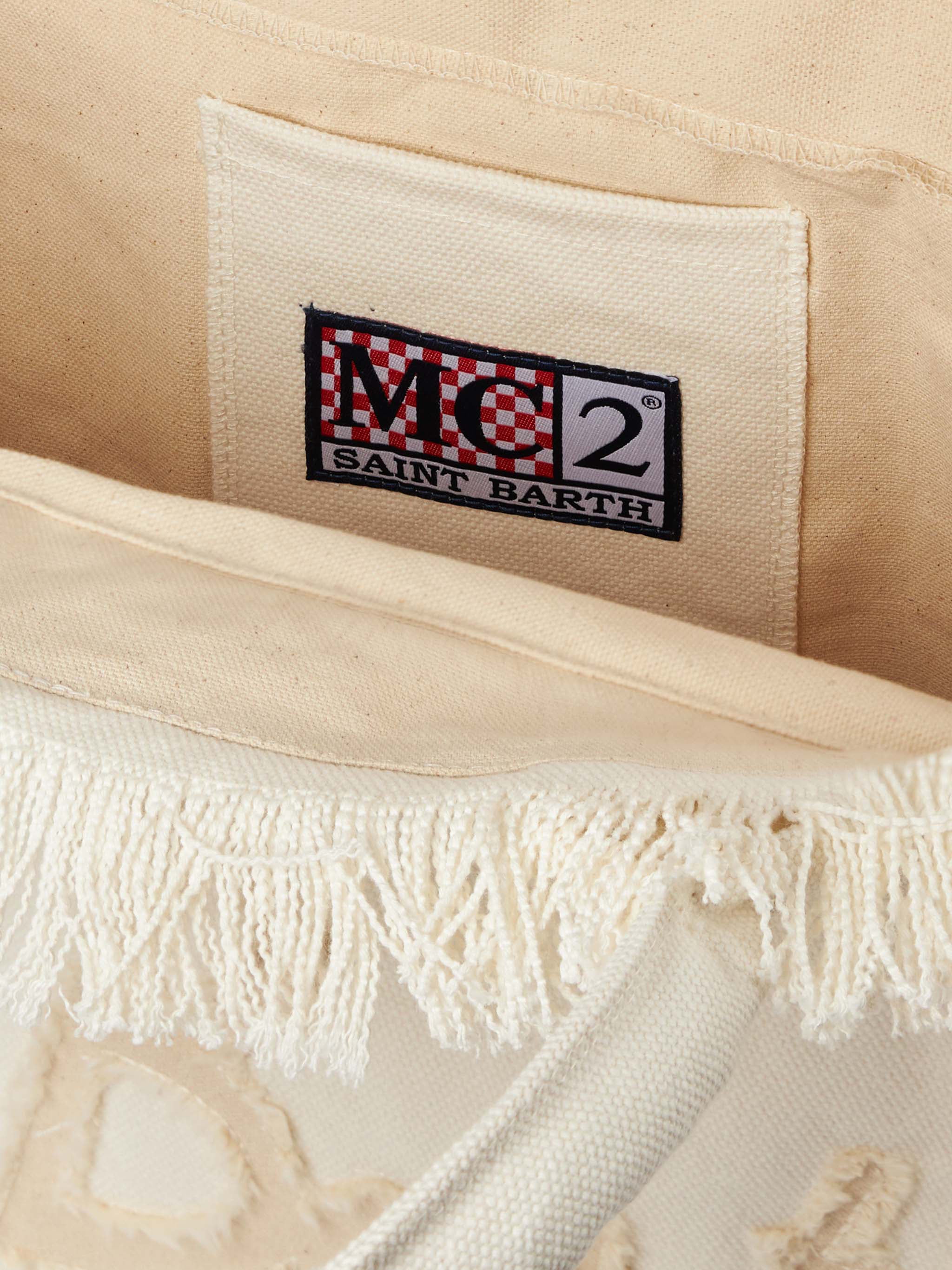 Borsa a spalla Vanity in canvas di cotone beige con patch logo Saint Barth - Image 4