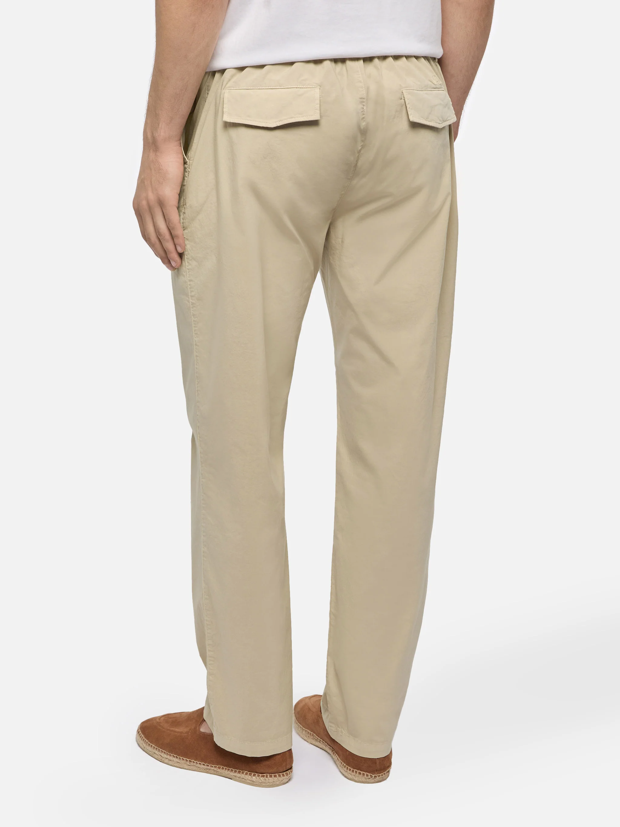 Pantaloni in cotone beige Calais con coulisse - Image 3