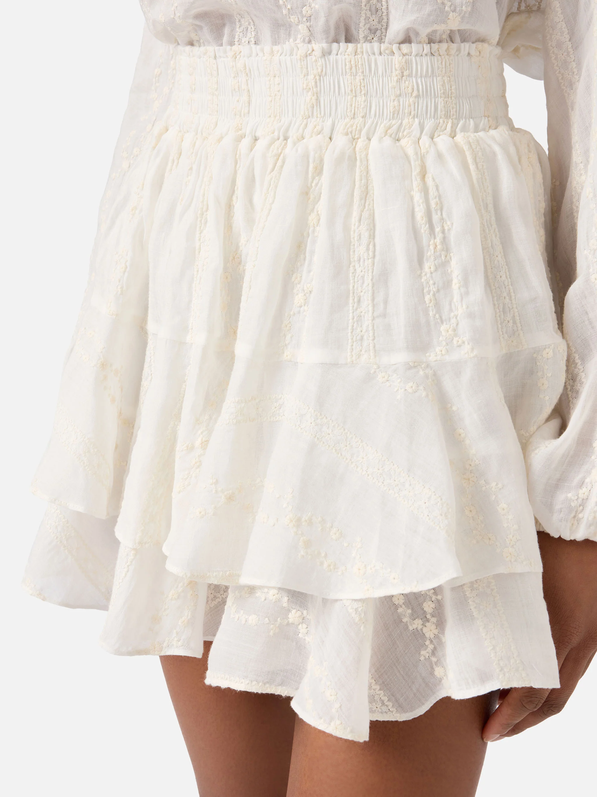 Gonna Eivissa corta in ramie beige con ricamo - Image 4