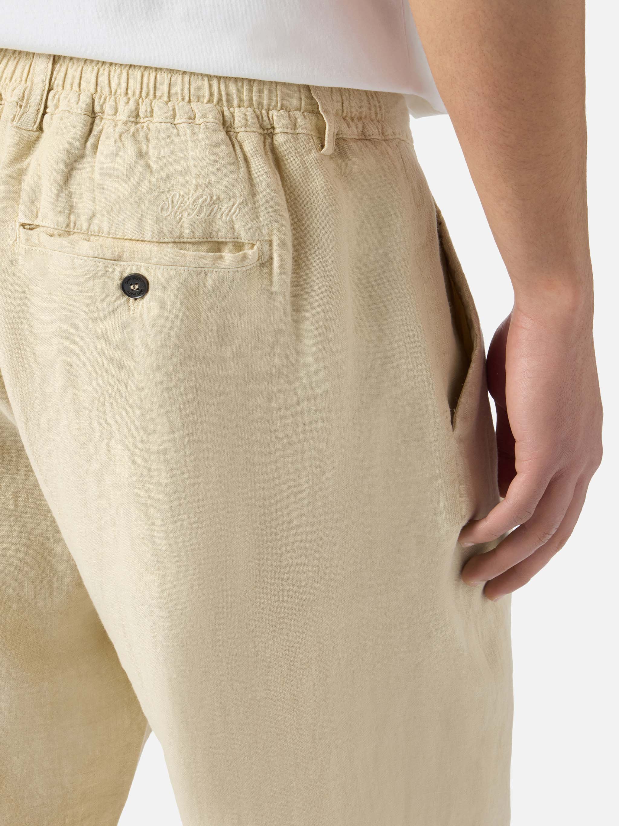 Pantalone Havier lungo in puro lino beige - Image 2