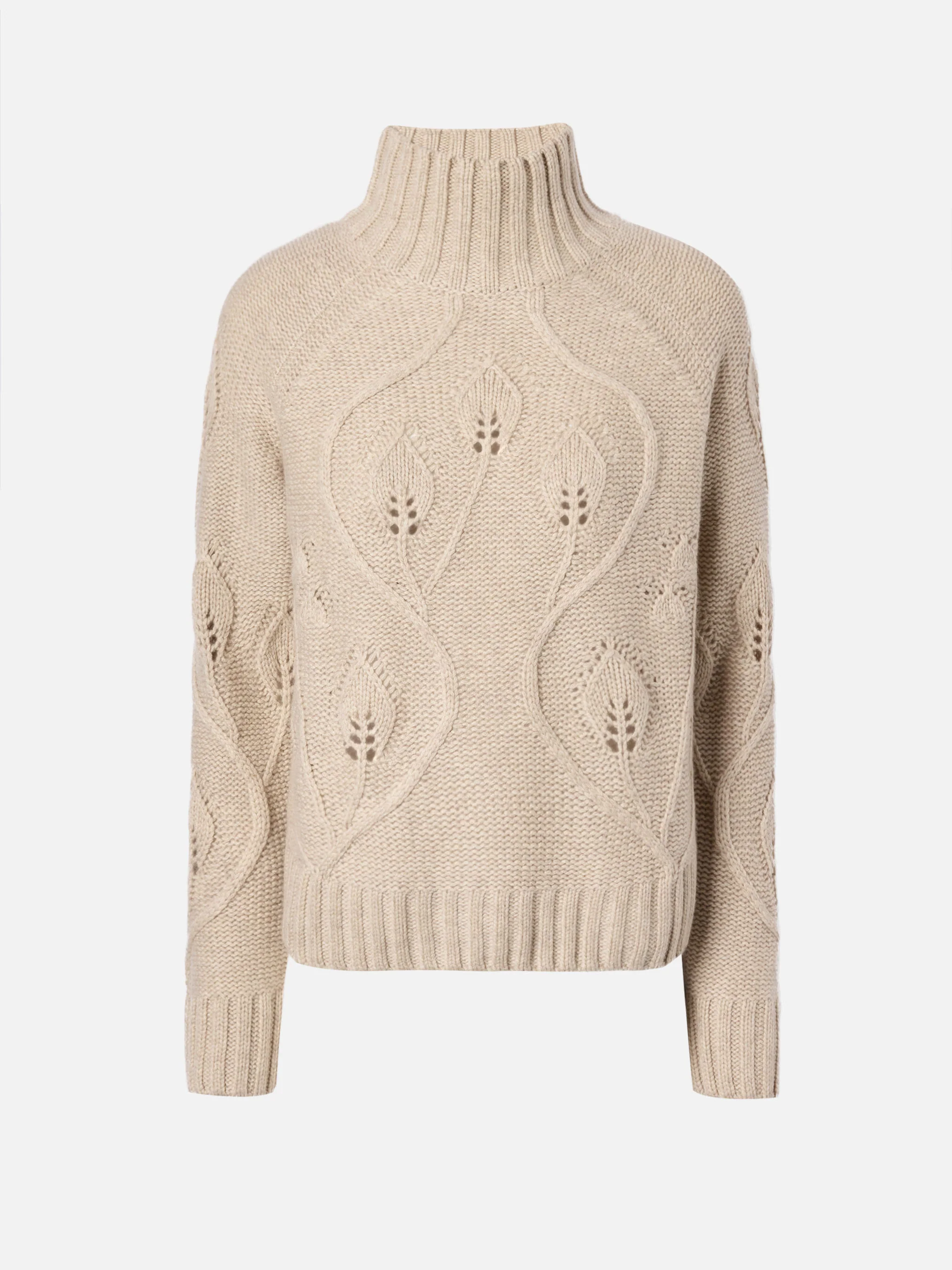 Maglia beige a collo alto Alais in misto cashmere con fiori 3D - Image 5