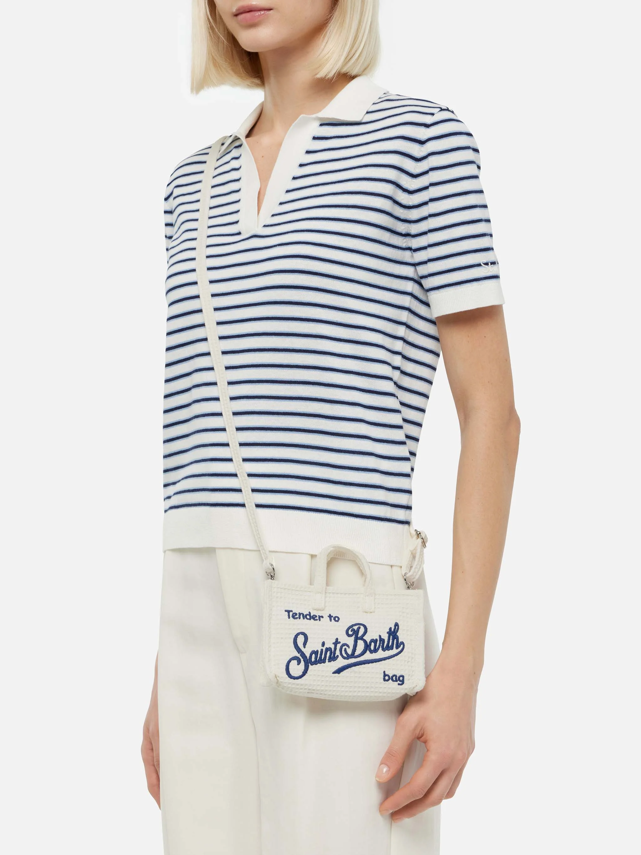 Phone Bag in cotone a nido d'ape beige - Image 2