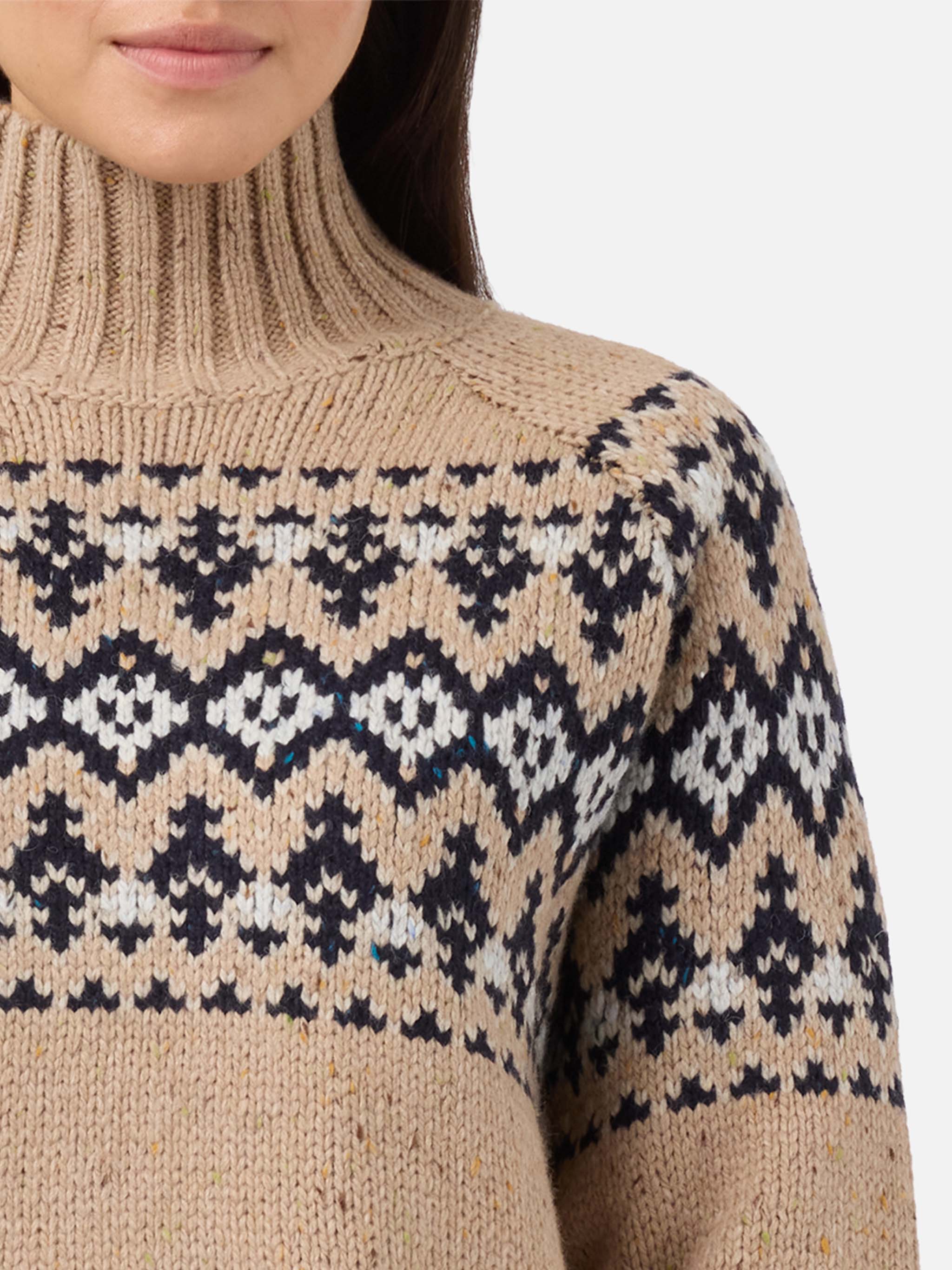 Maglione Myra donegal in misto lana beige con jacquard fair isle - Image 2