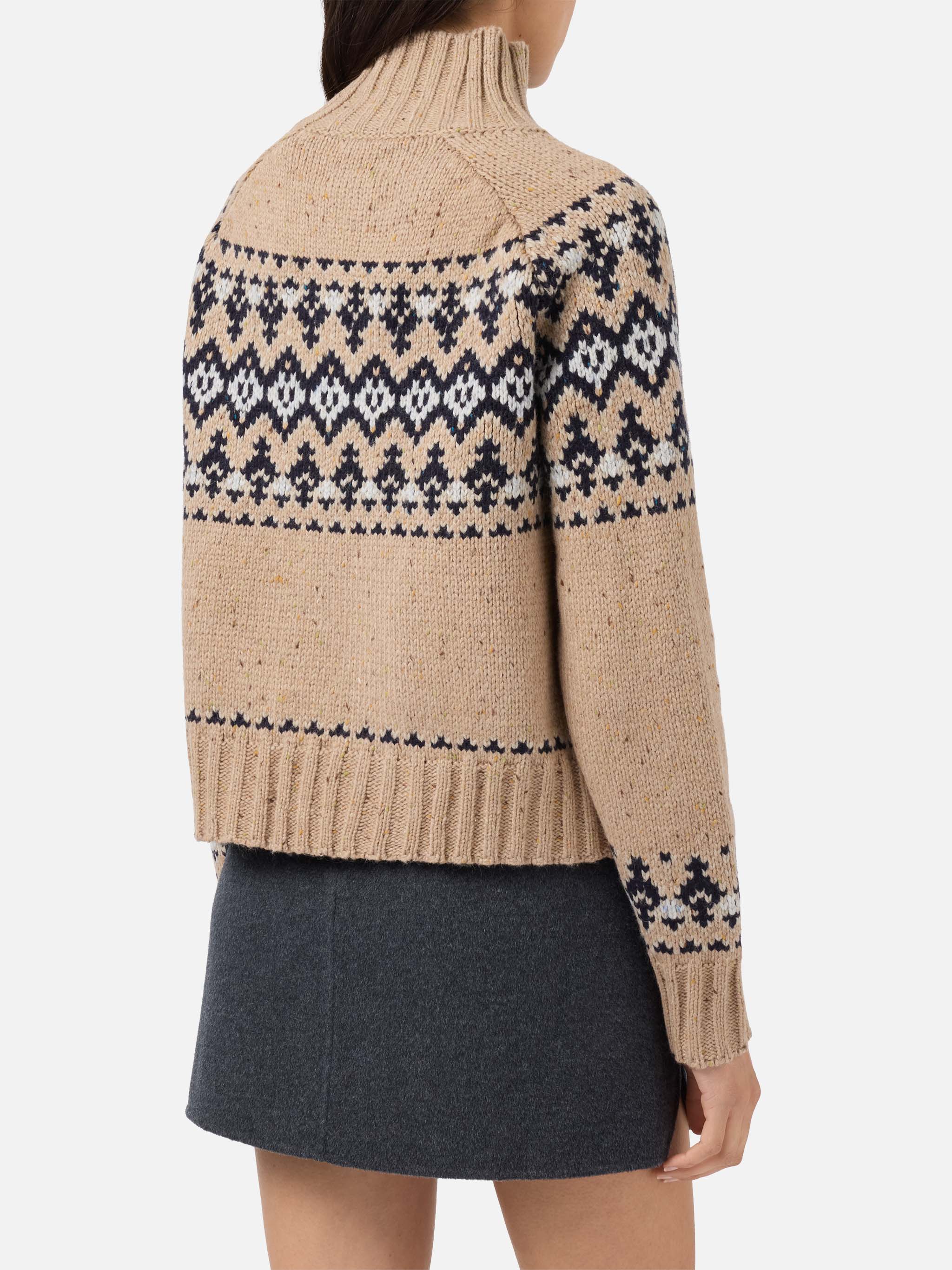 Maglione Myra donegal in misto lana beige con jacquard fair isle - Image 3