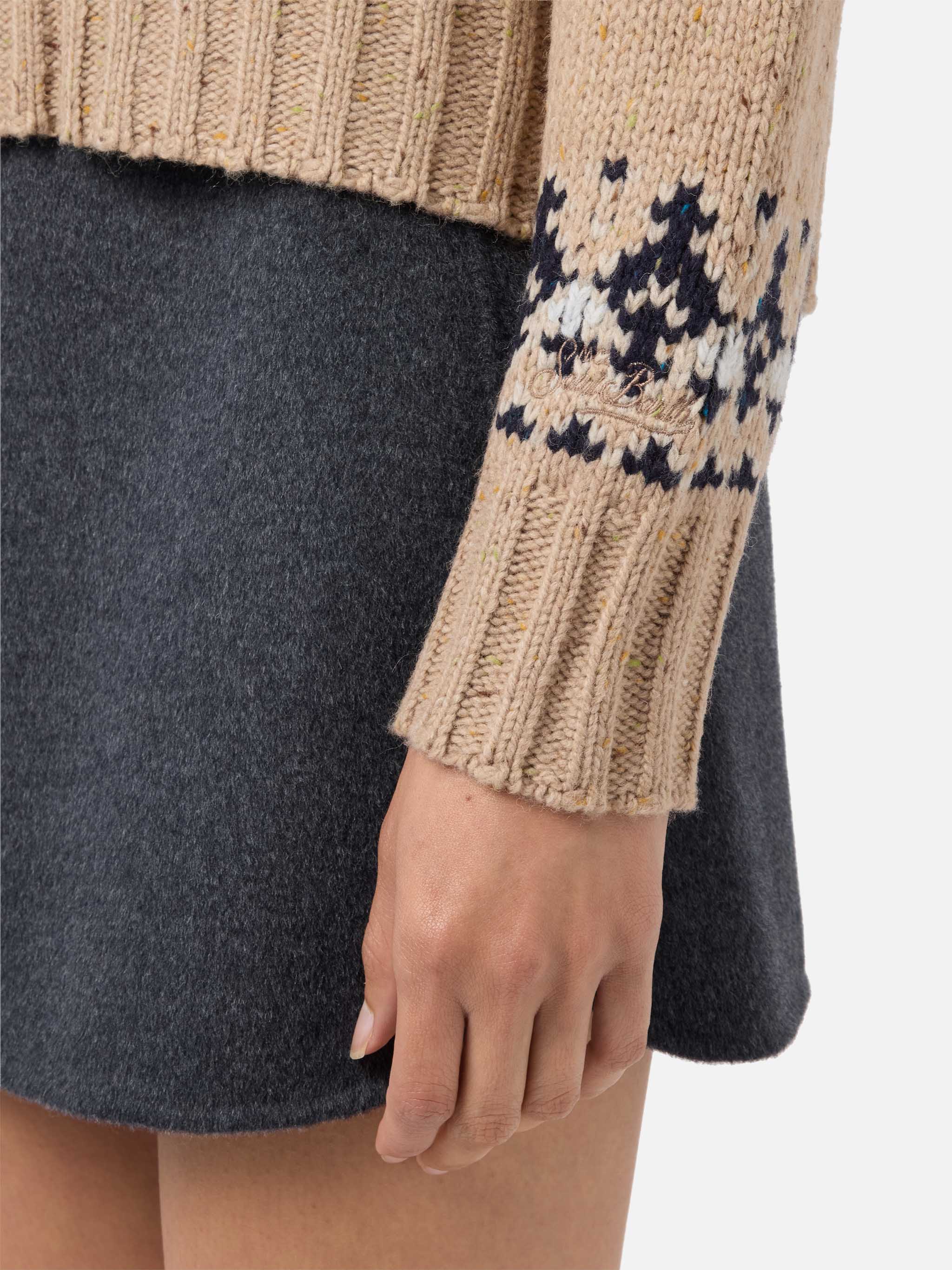 Maglione Myra donegal in misto lana beige con jacquard fair isle - Image 4