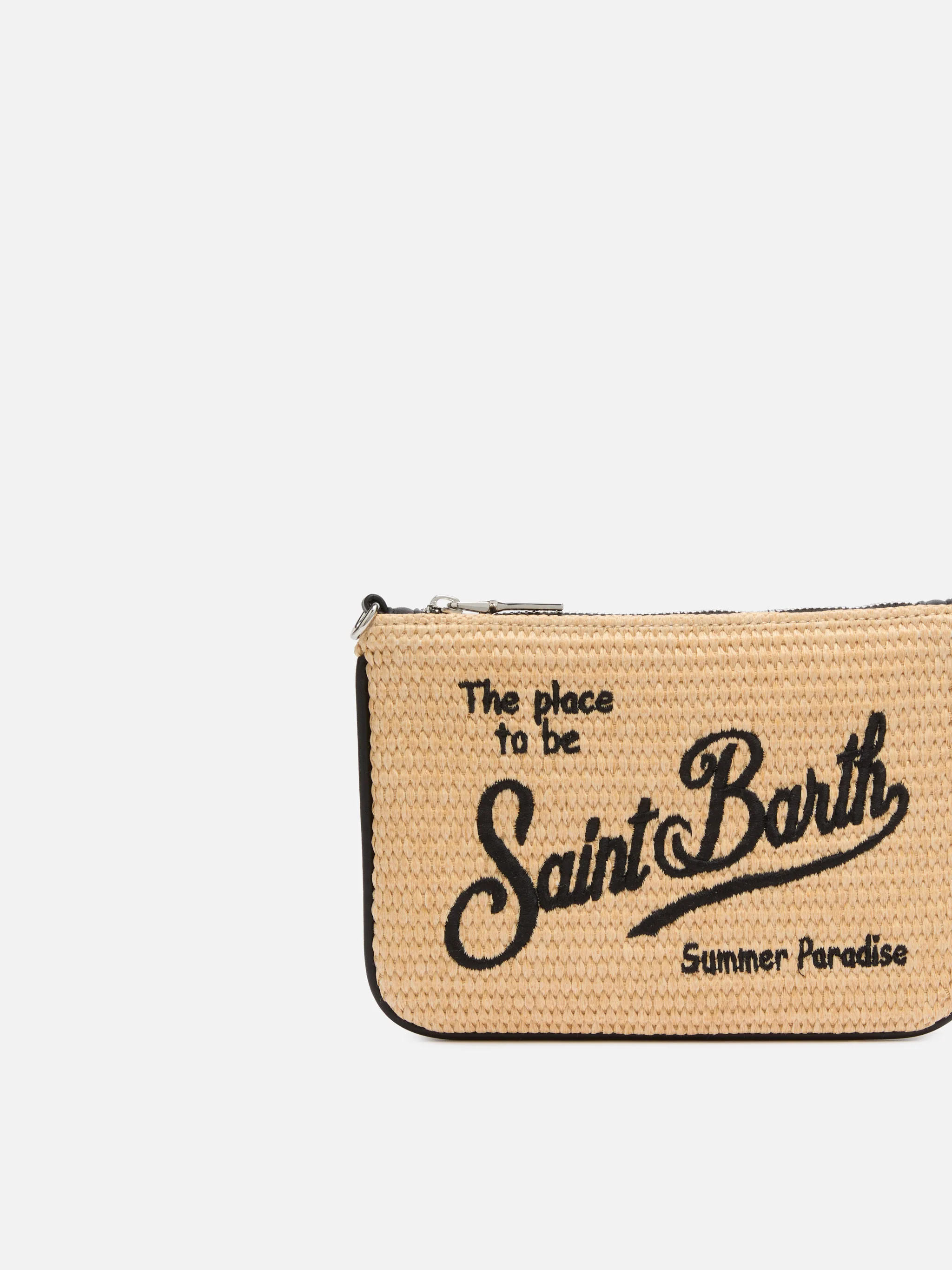 Pouch Mini Parisienne effetto paglia con logo ricamato nero - Image 3