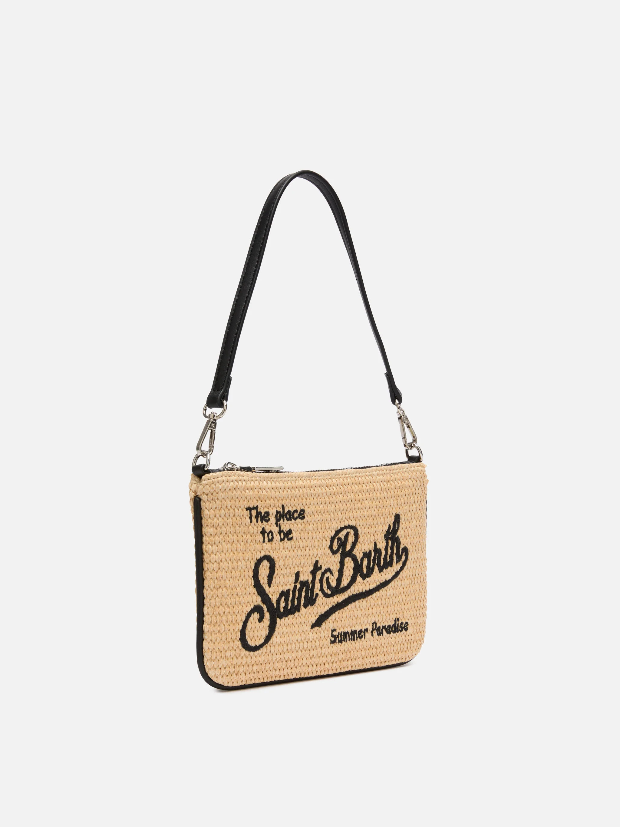 Pouch Mini Parisienne effetto paglia con logo ricamato nero - Image 4