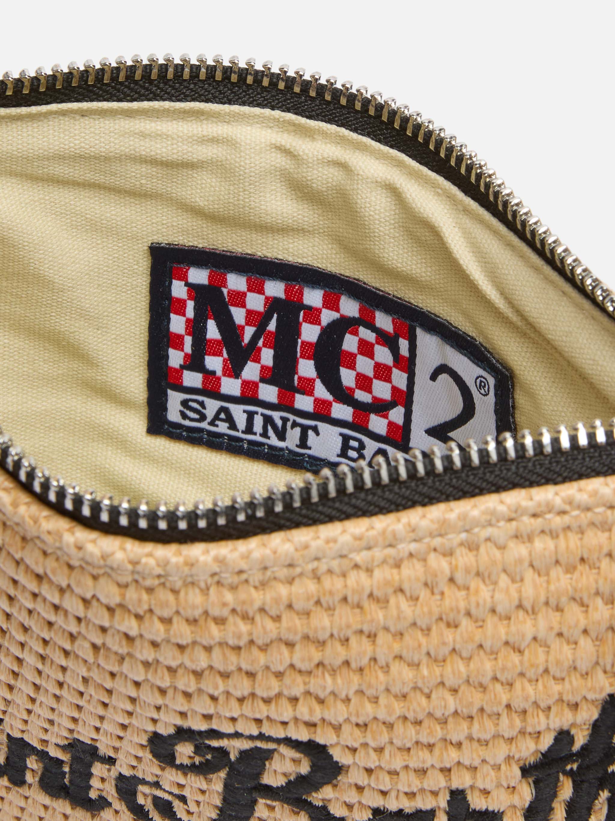 Pouch Mini Parisienne effetto paglia con logo ricamato nero - Image 5