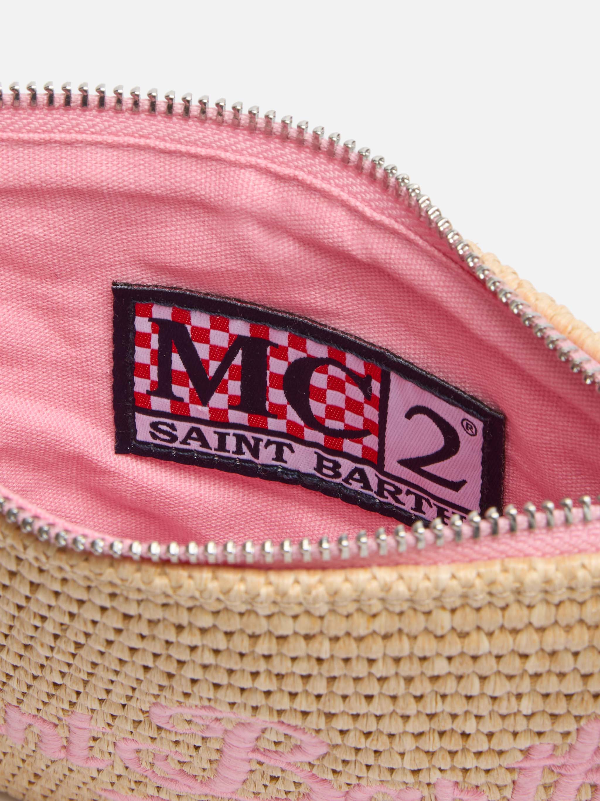Pouch Mini Parisienne effetto paglia con logo ricamato rosa - Image 5