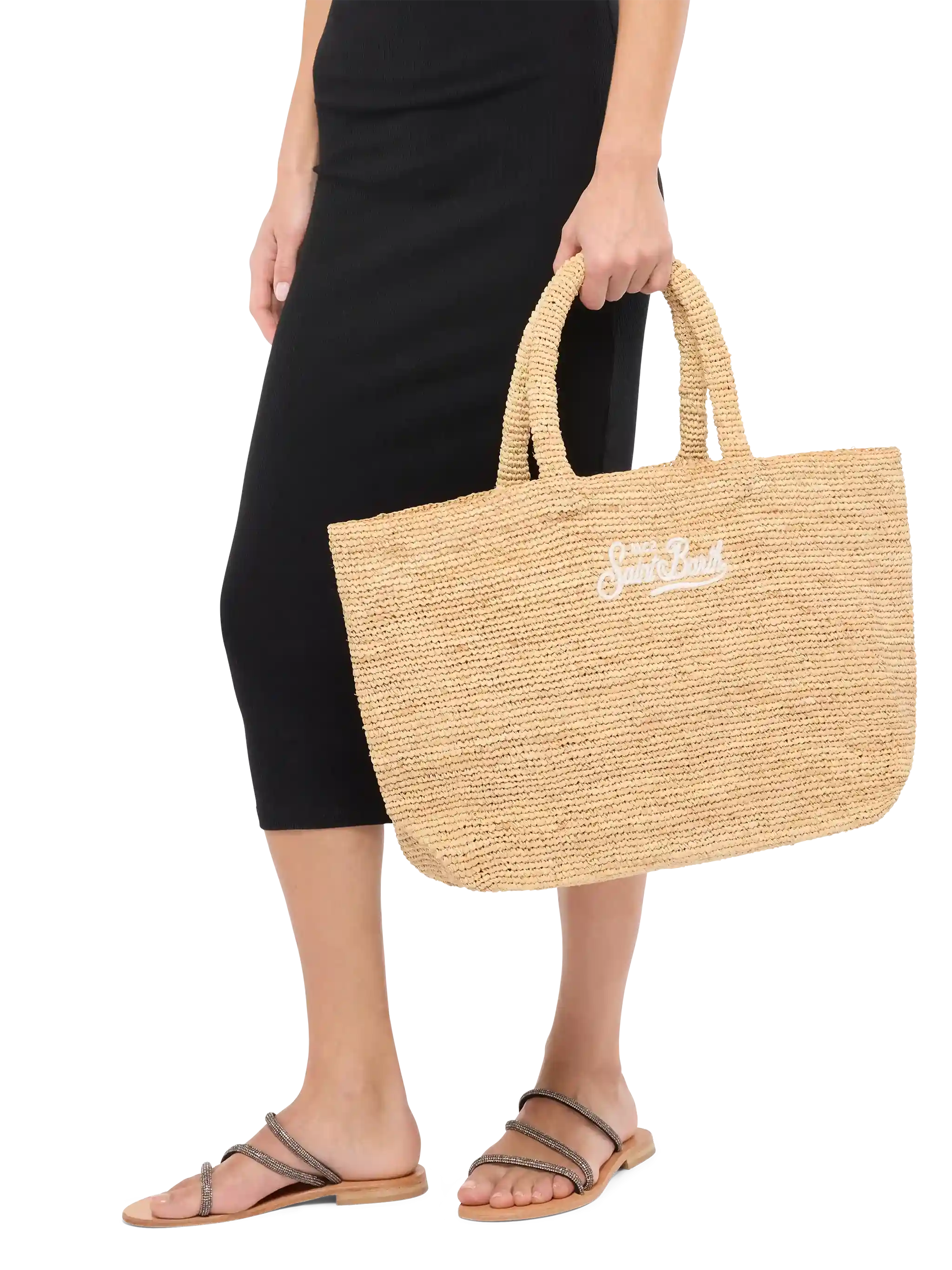 Rafia Beach Bag beige con pochette interna in cotone - Image 2