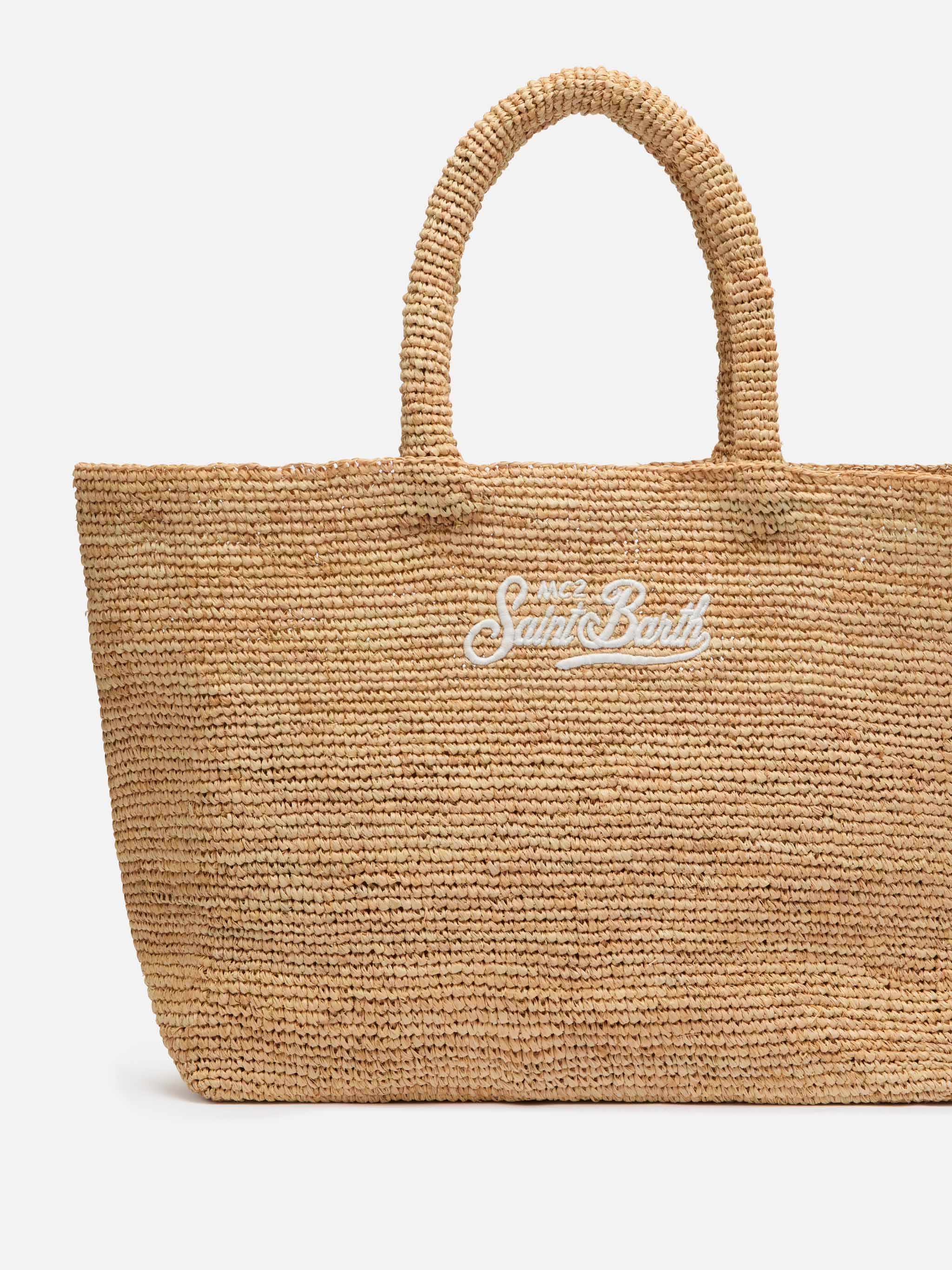 Rafia Beach Bag beige con pochette interna in cotone - Image 3
