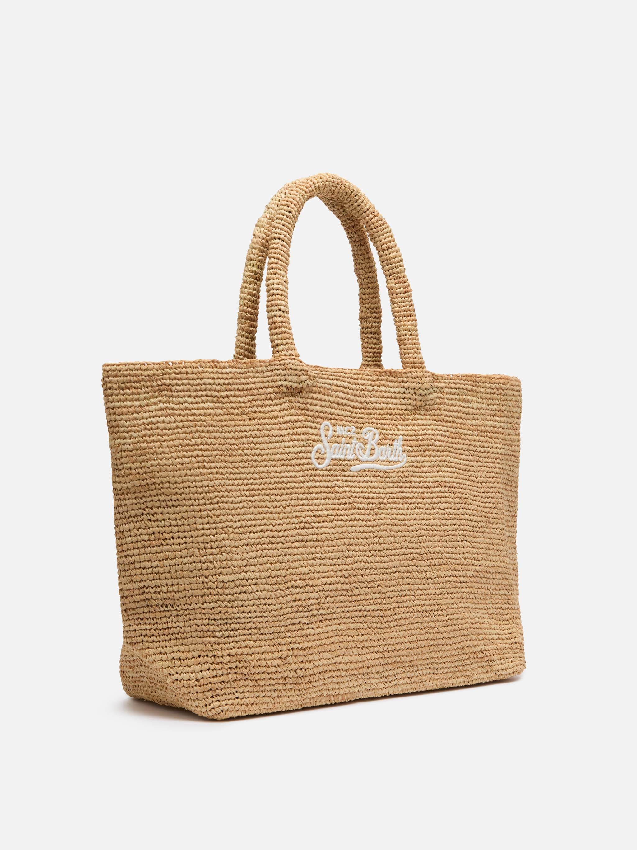 Rafia Beach Bag beige con pochette interna in cotone - Image 4