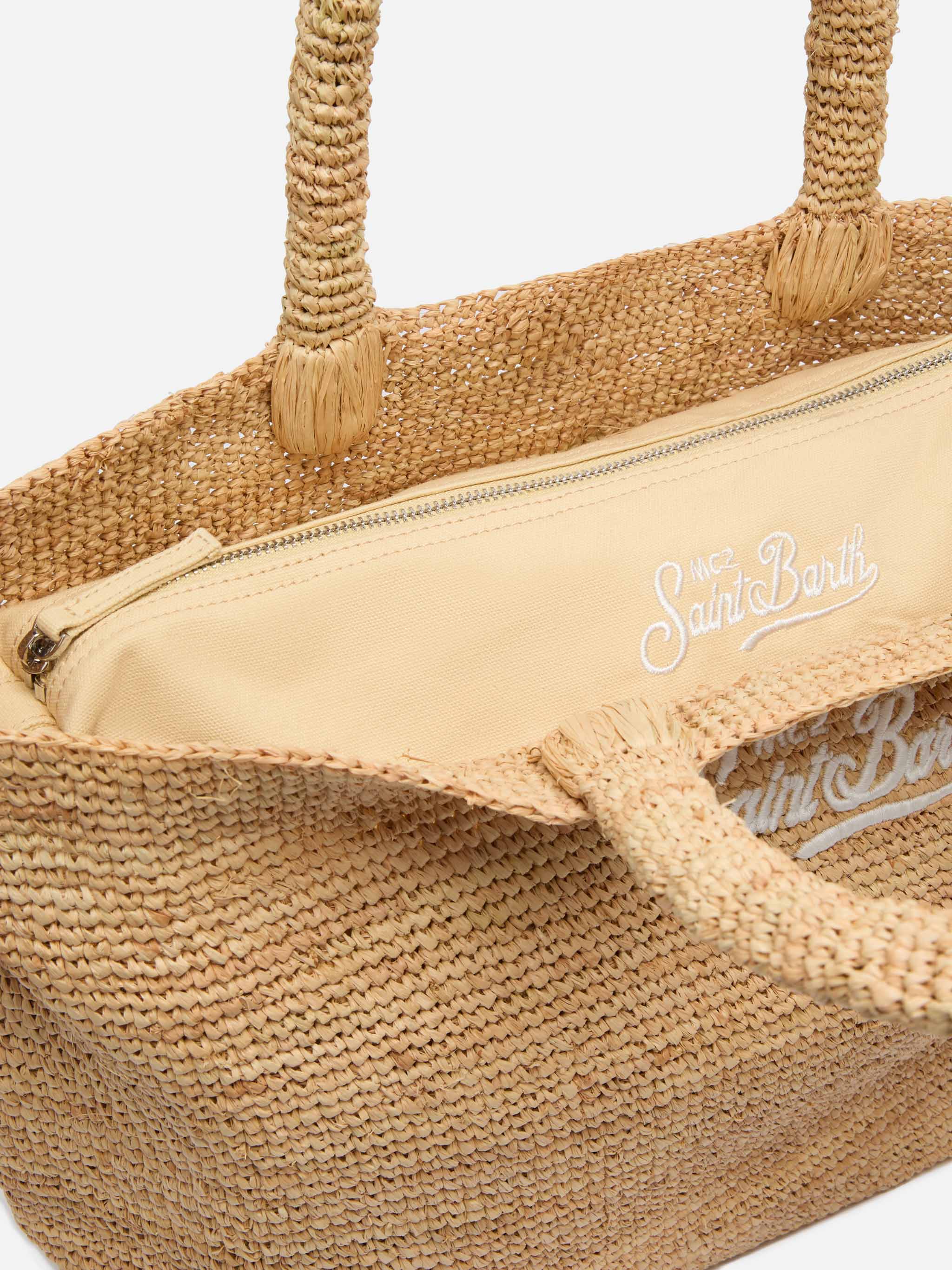 Rafia Beach Bag beige con pochette interna in cotone - Image 6