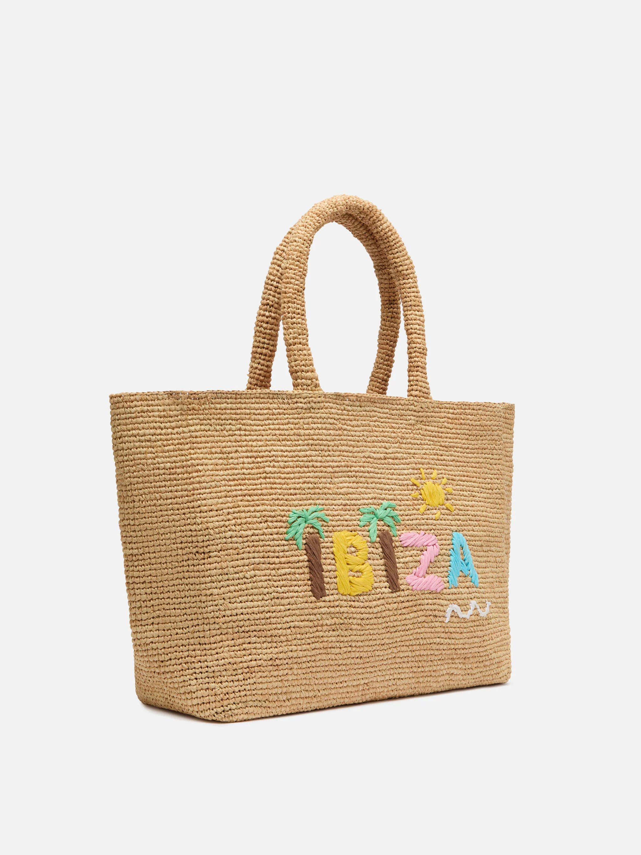 Rafia Beach Bag beige con pochette interna in cotone e ricamo Ibiza - Image 4