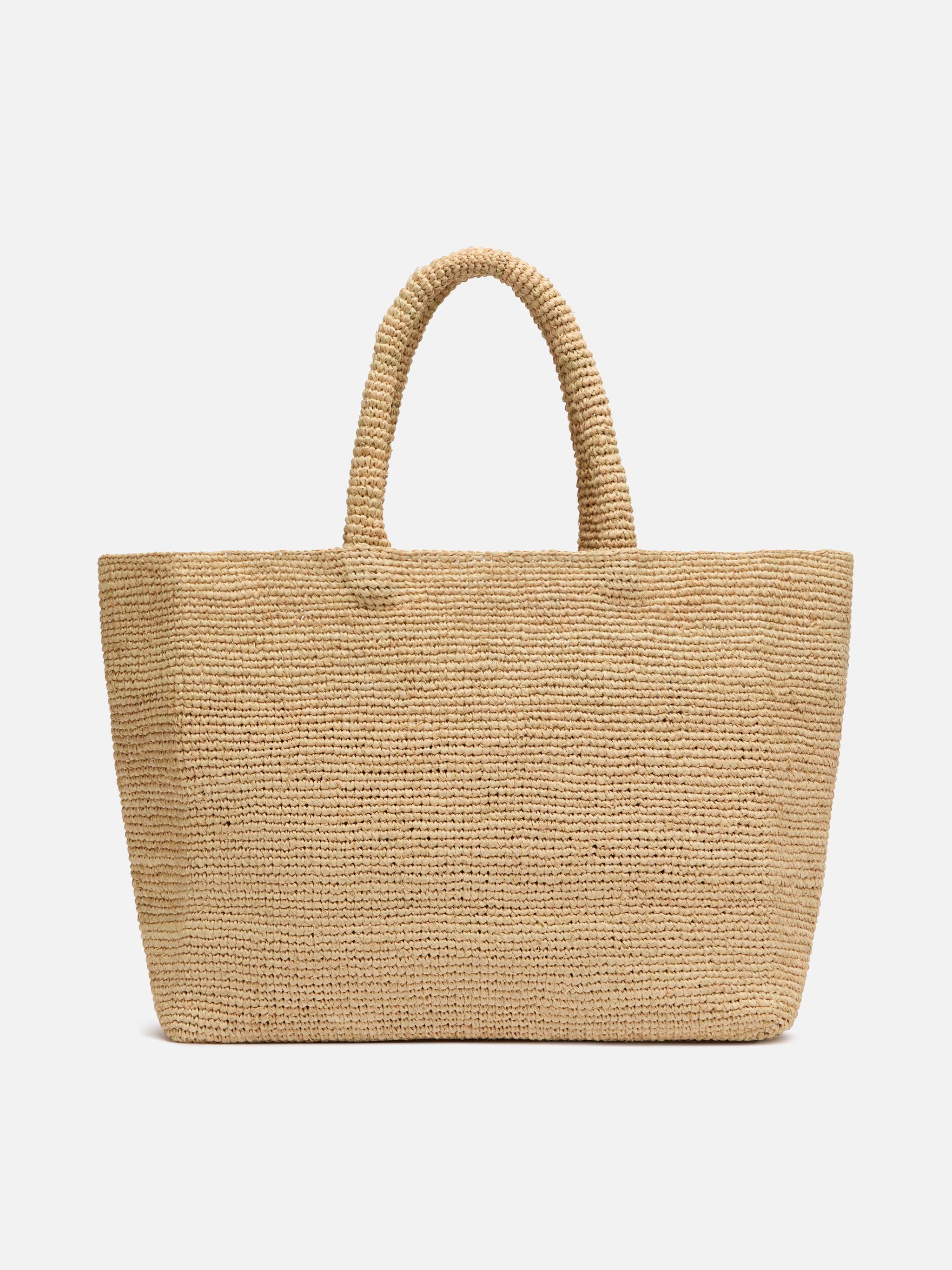 Rafia Beach Bag beige con pochette interna in cotone e ricamo Mykonos - Image 5
