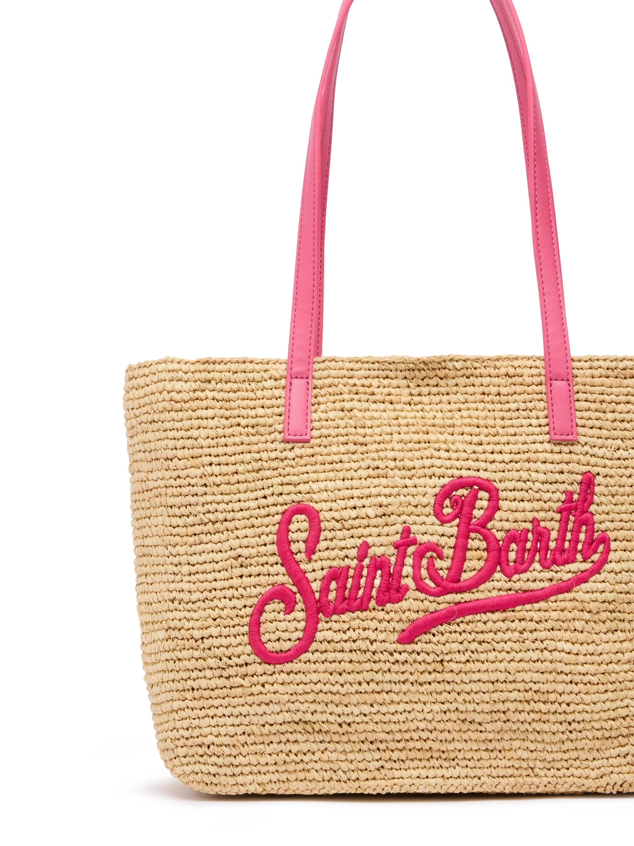 Rafia City Mid Bag beige con logo Saint Barth ricamato - Image 3