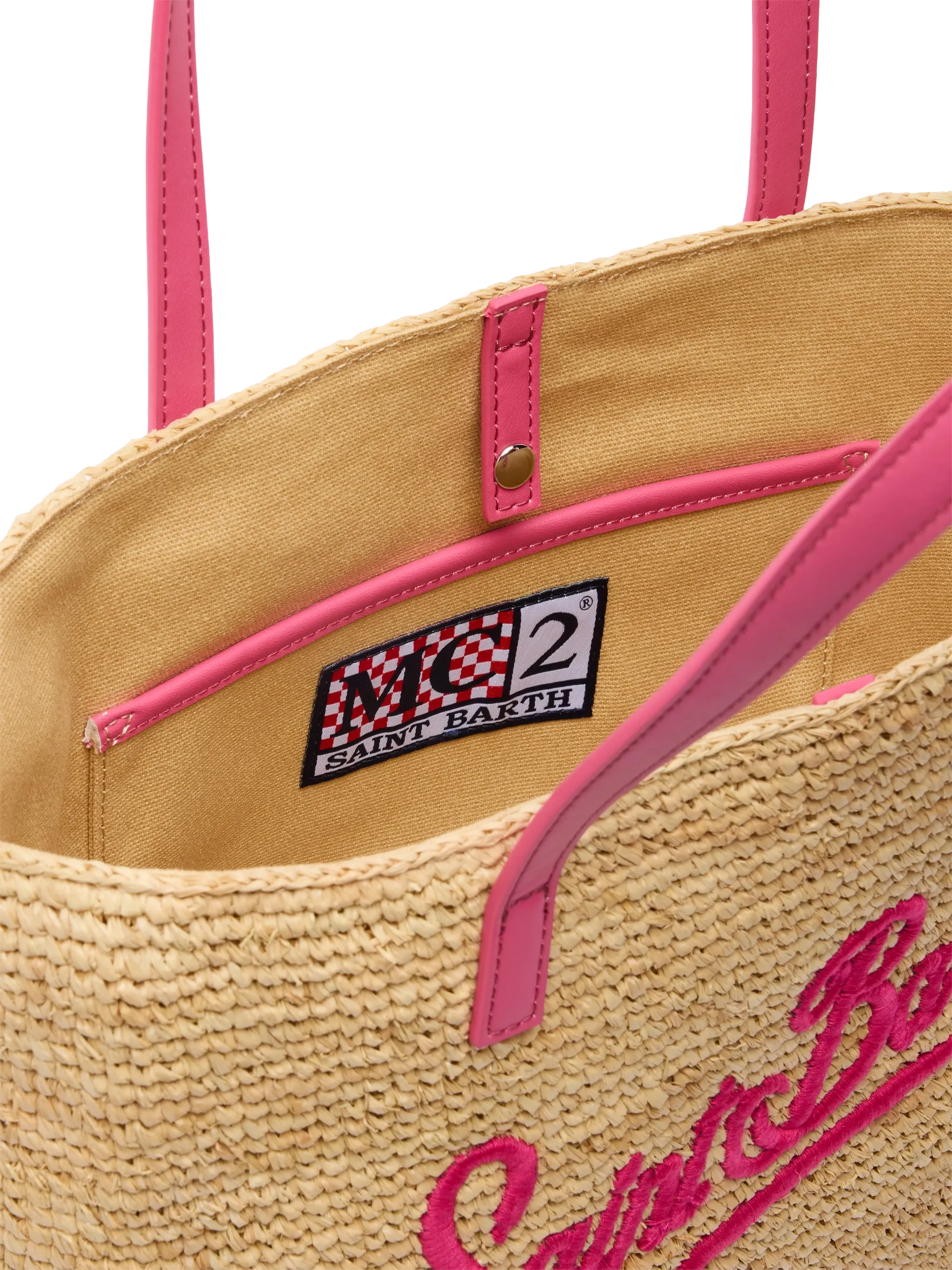 Rafia City Mid Bag beige con logo Saint Barth ricamato - Image 6