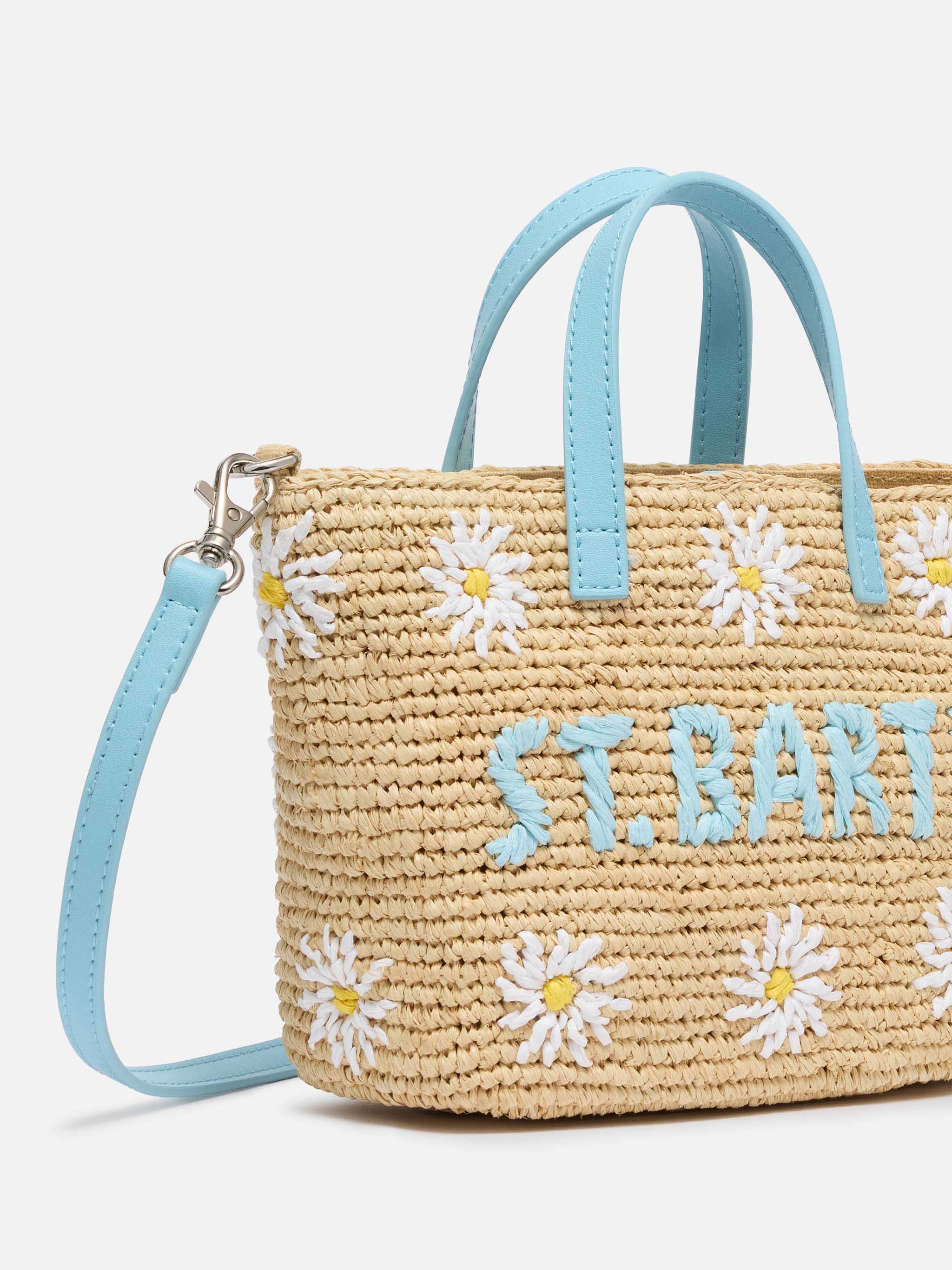 Rafia City Mini Bag beige con ricamo margherite - Image 3