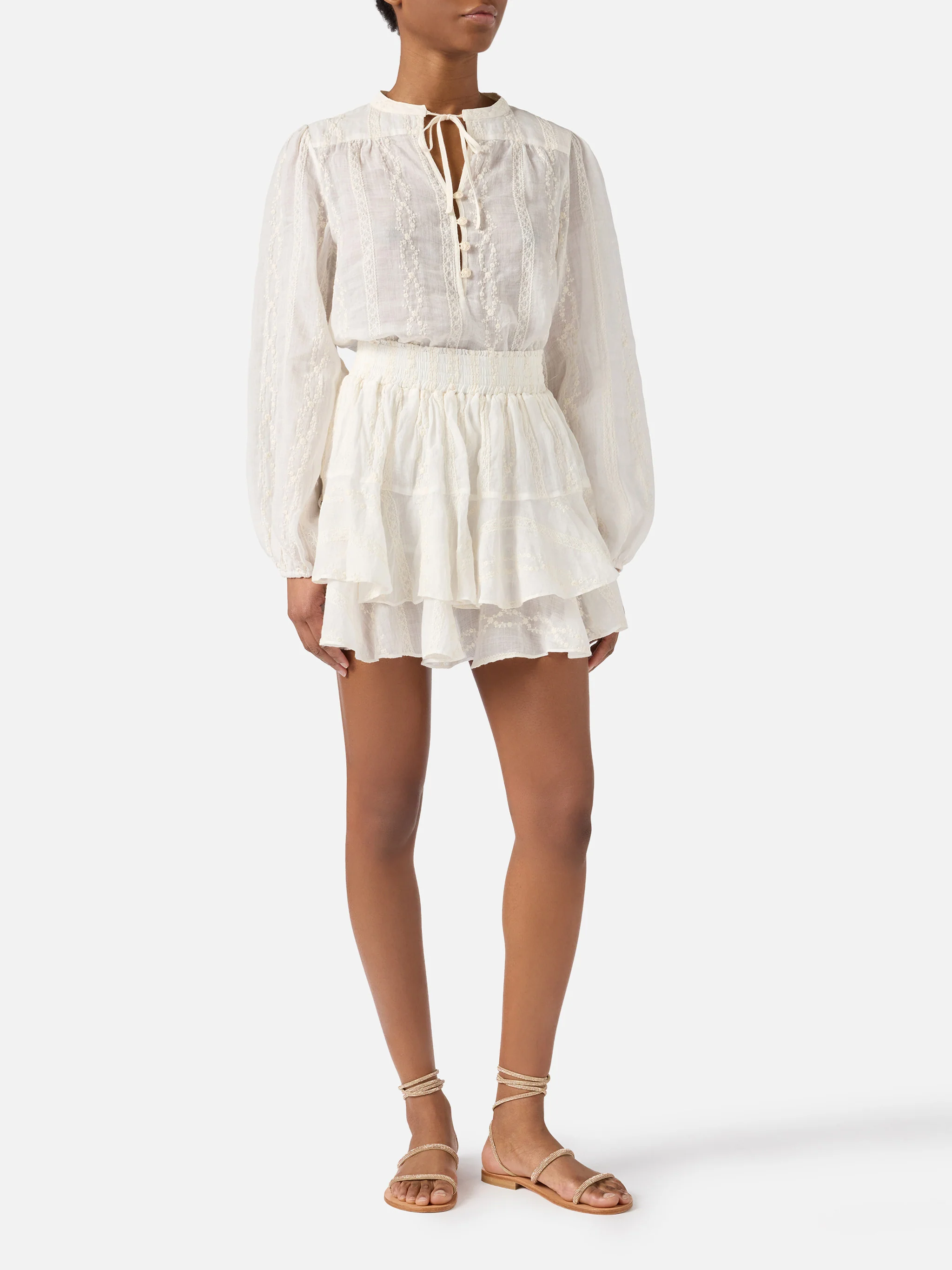 Blusa Harper in ramie beige con motivo ricamato - Image 2