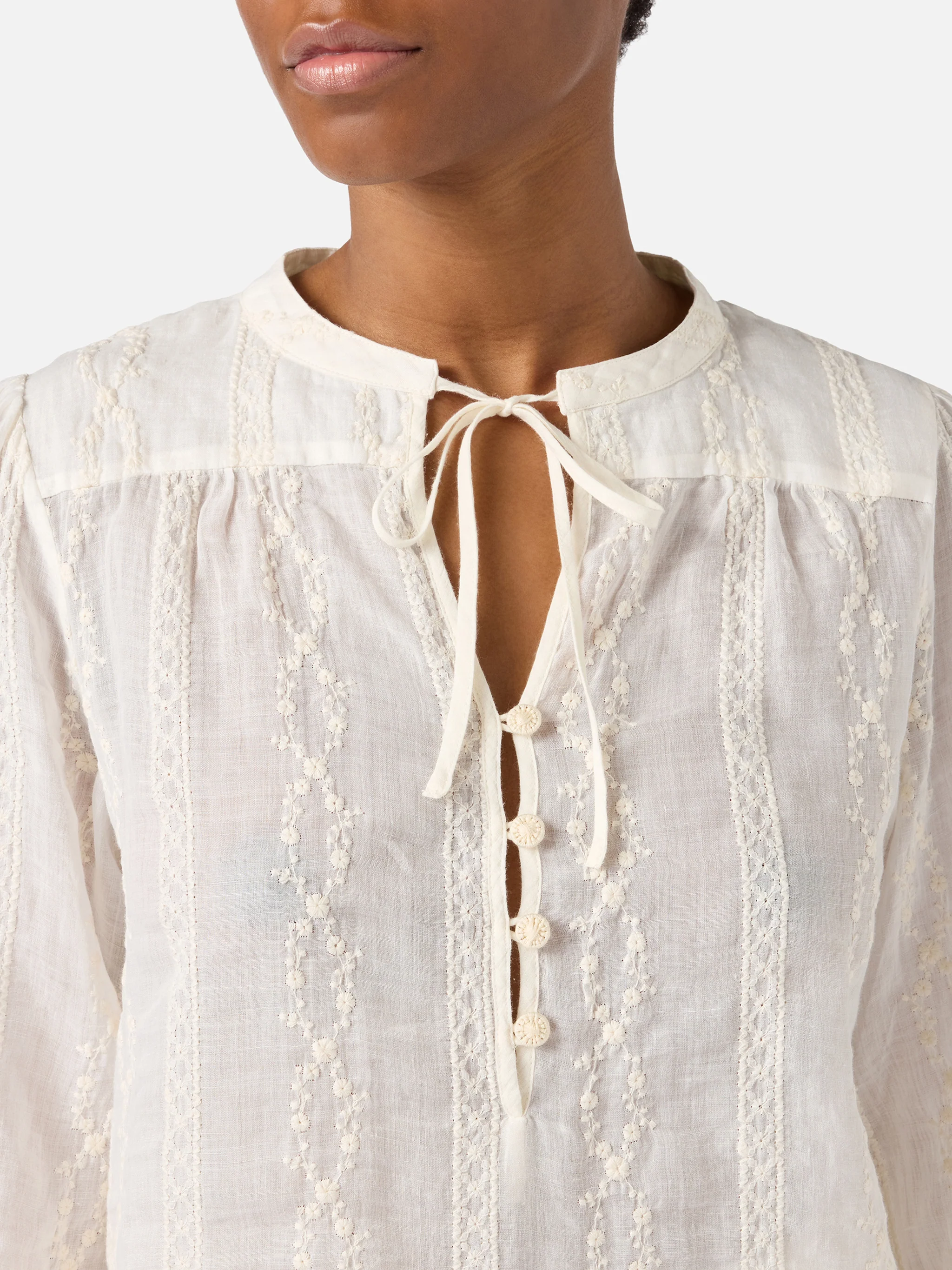 Blusa Harper in ramie beige con motivo ricamato - Image 3