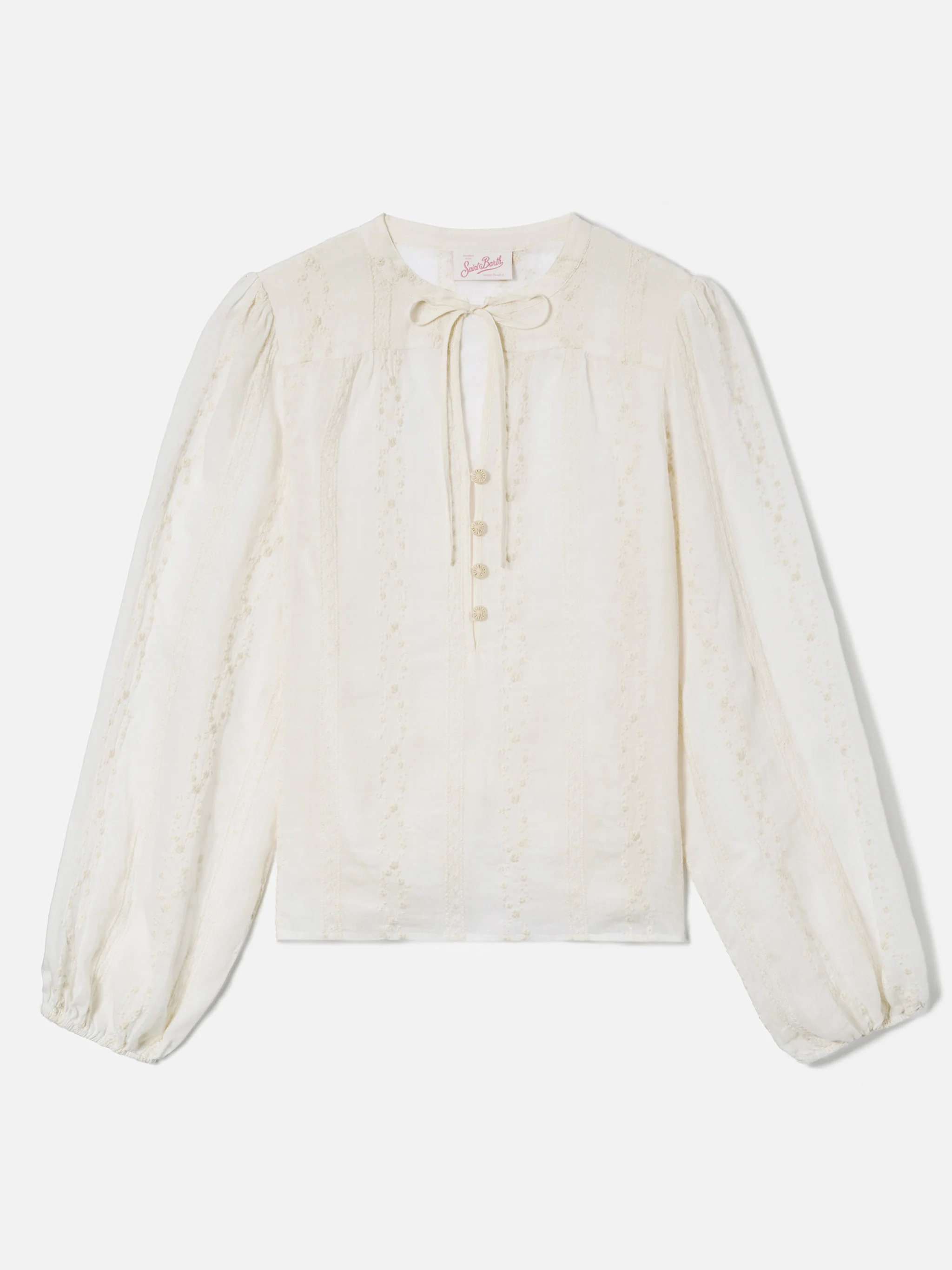 Blusa Harper in ramie beige con motivo ricamato - Image 5
