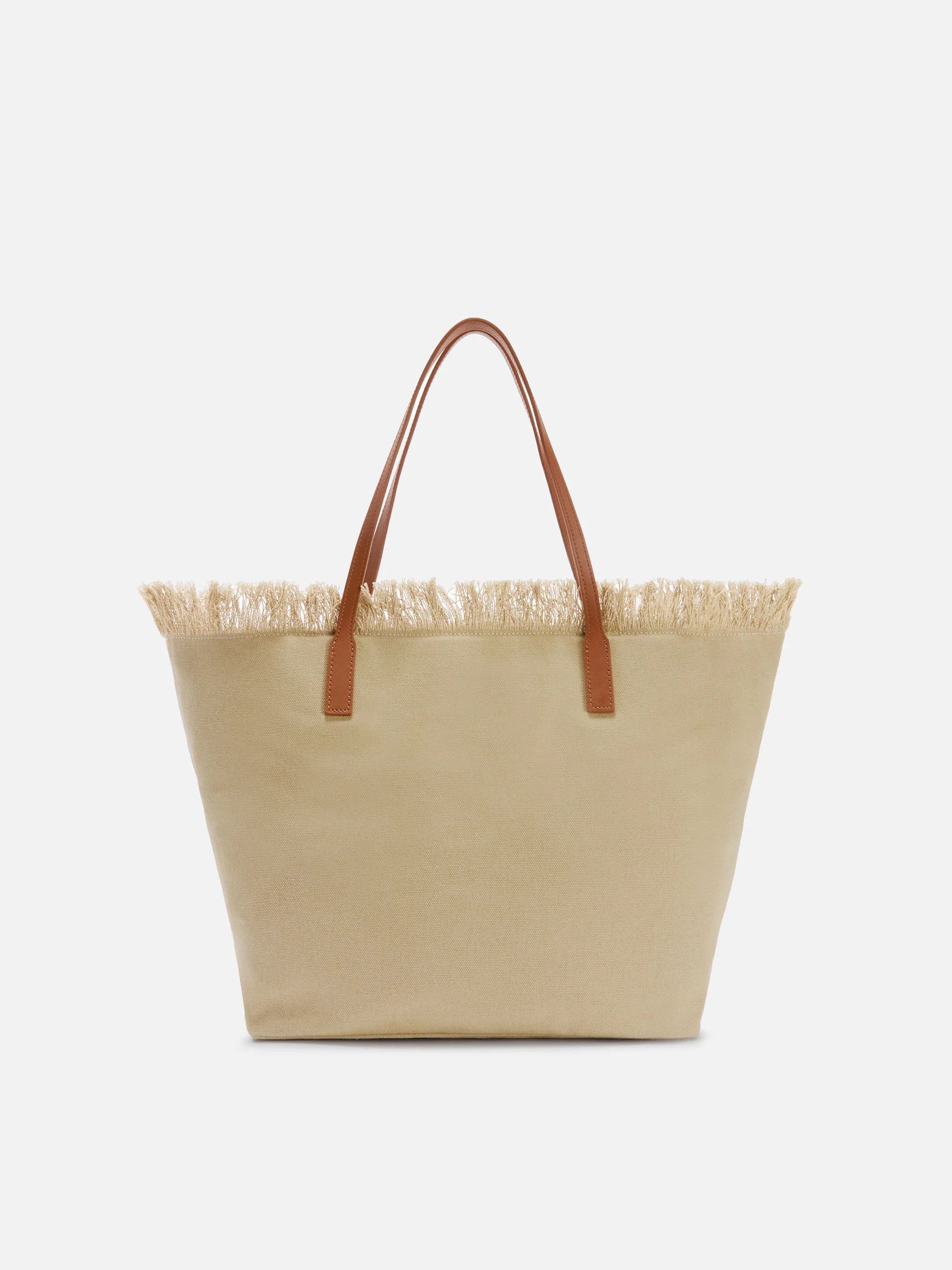 Borsa City regular in canvas beige con frange - Image 4