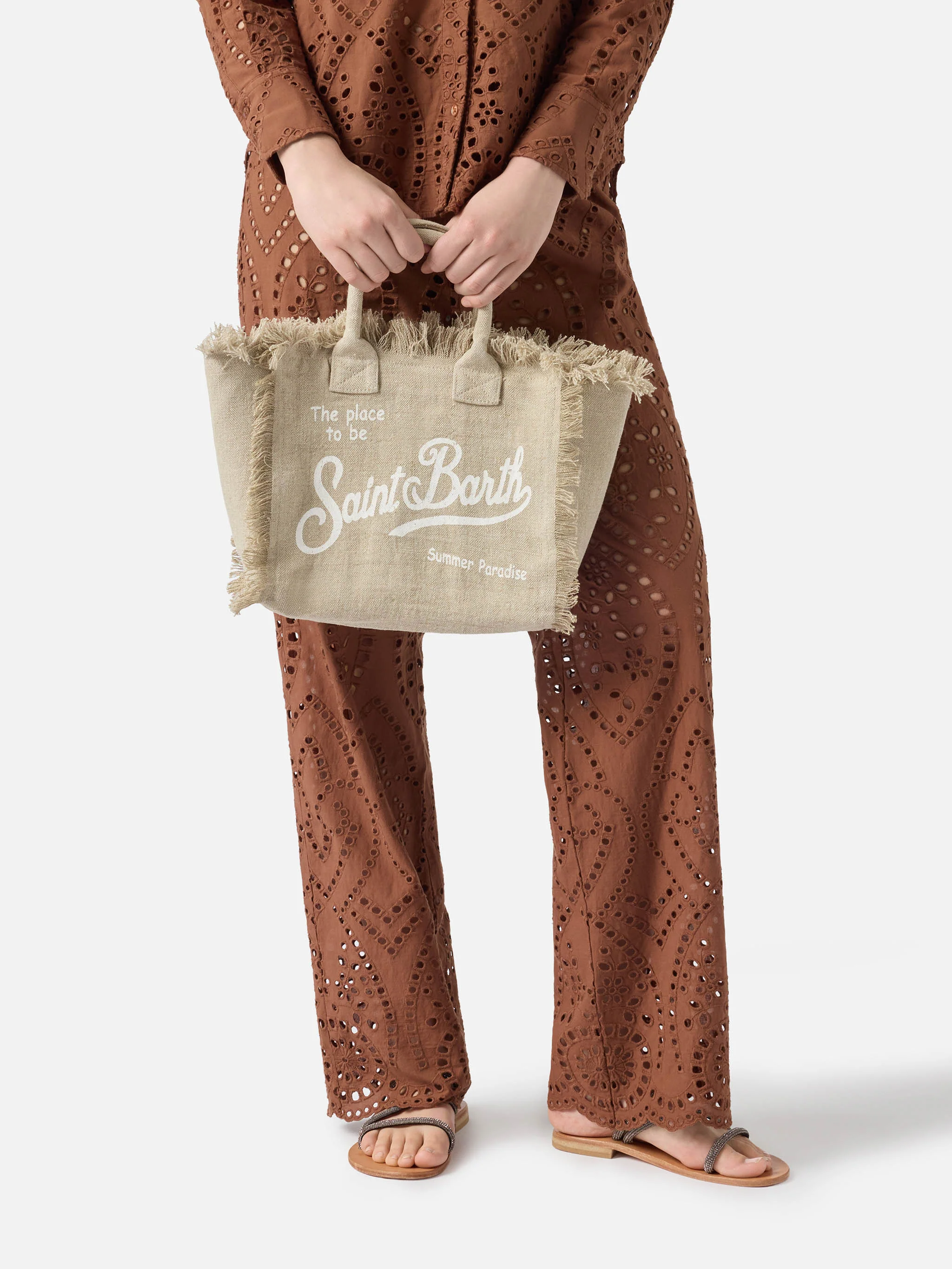 Borsa Colette in lino beige tinta unita - Image 2