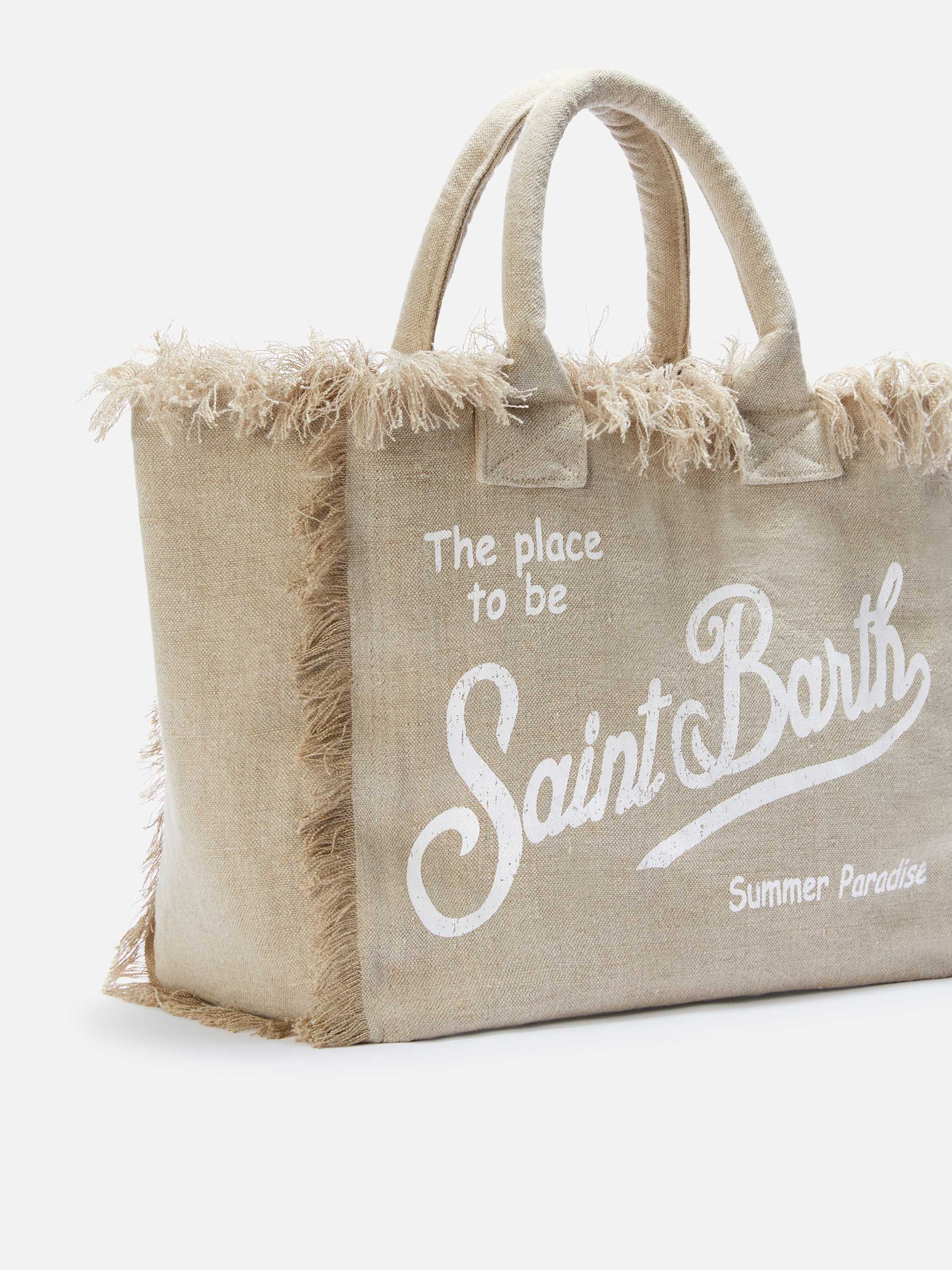 Borsa Vanity regular in lino beige tinta unita - Image 3
