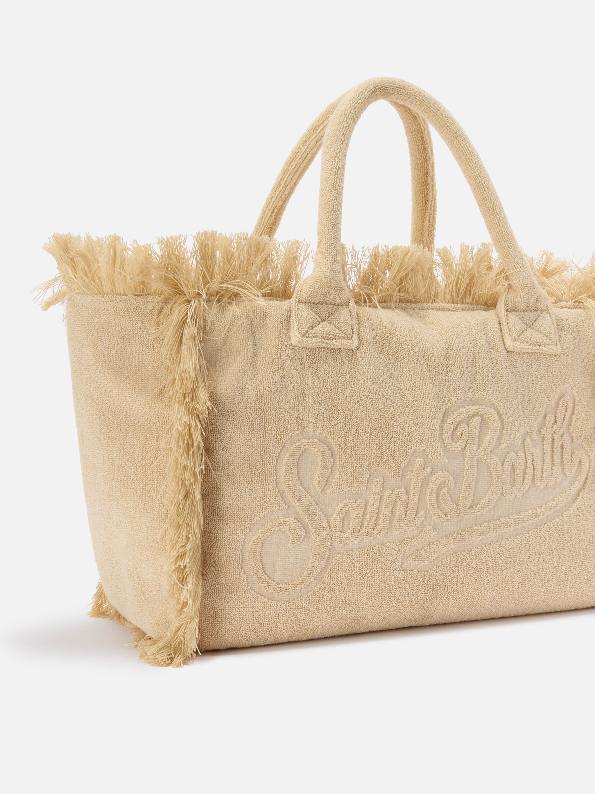 Borsa Vanity regular in tessuto effetto spugna beige tinta unita - Image 3