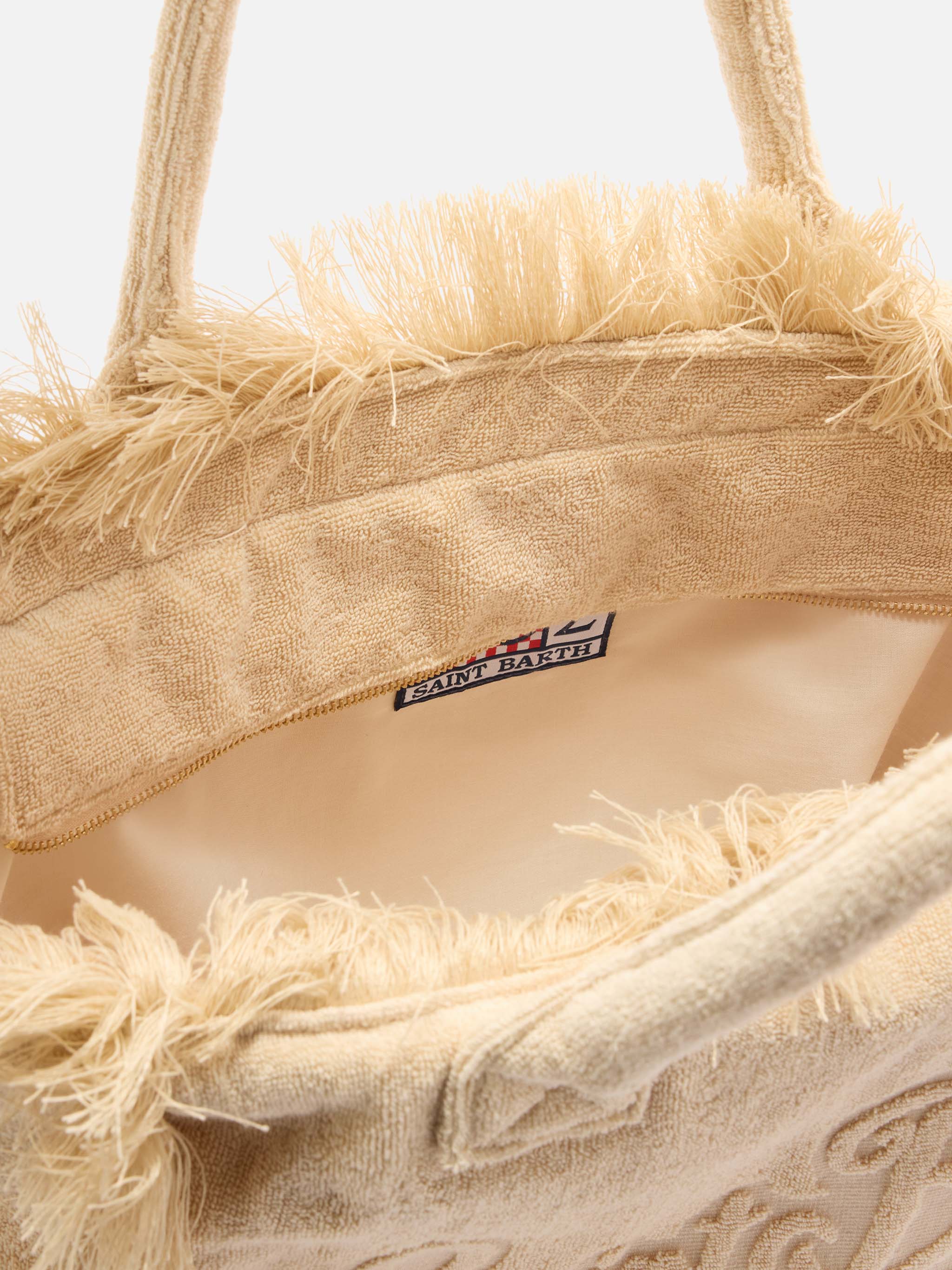 Borsa Vanity regular in tessuto effetto spugna beige tinta unita - Image 4