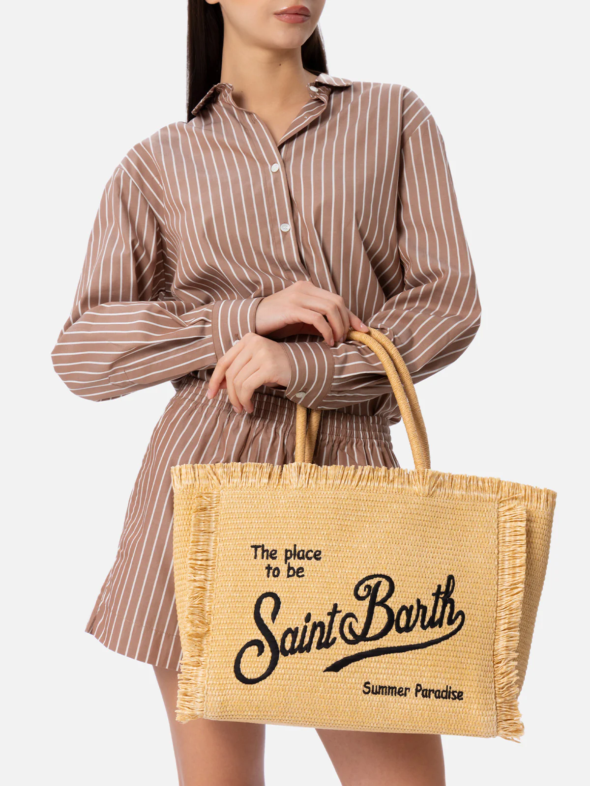 Borsa a spalla Vanity effetto paglia beige - Image 2
