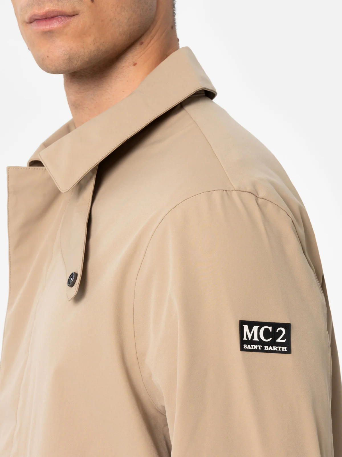 Trench in tessuto elasticizzato beige Elbert con bordino - Image 2