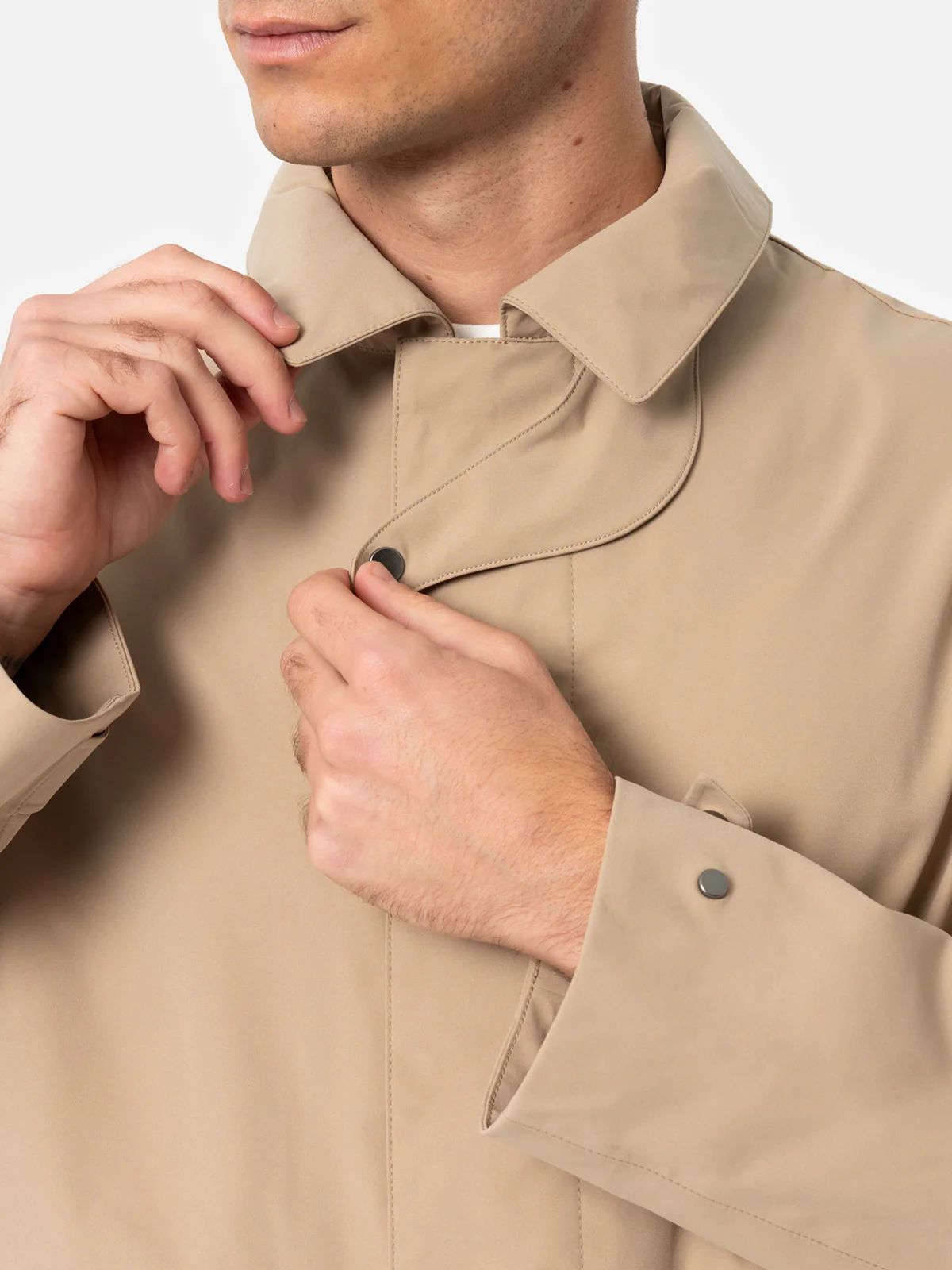 Trench in tessuto elasticizzato beige Elbert con bordino - Image 3