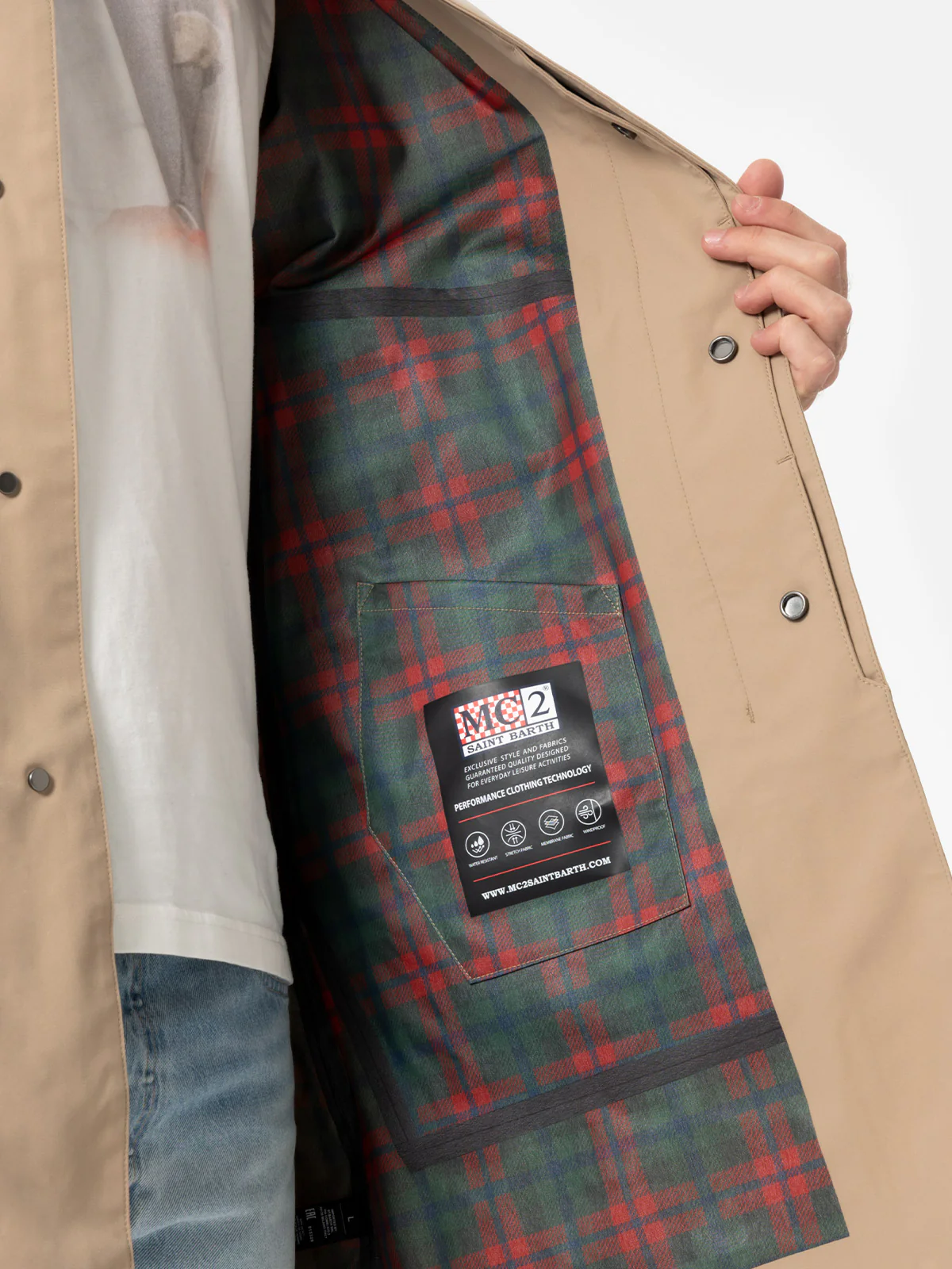 Trench in tessuto elasticizzato beige Elbert con bordino - Image 5