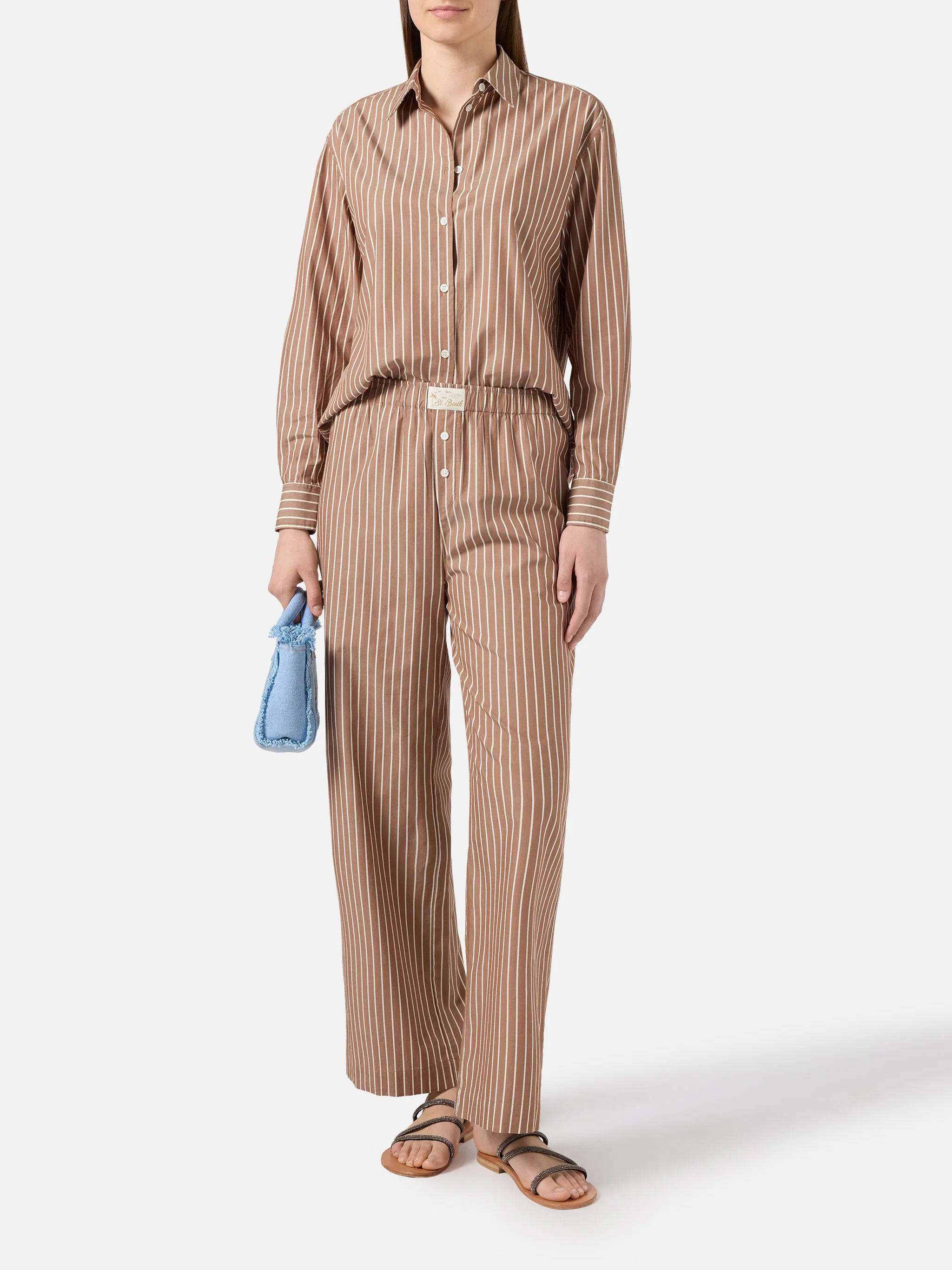 Pantaloni Doha in popeline a righe beige - Image 2